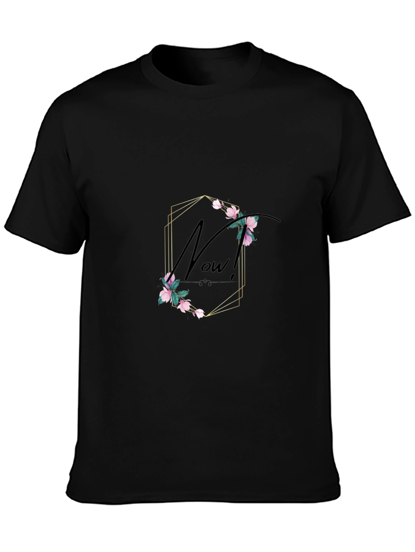 Black Floral Now! Black Graphic T-Shirt view 3