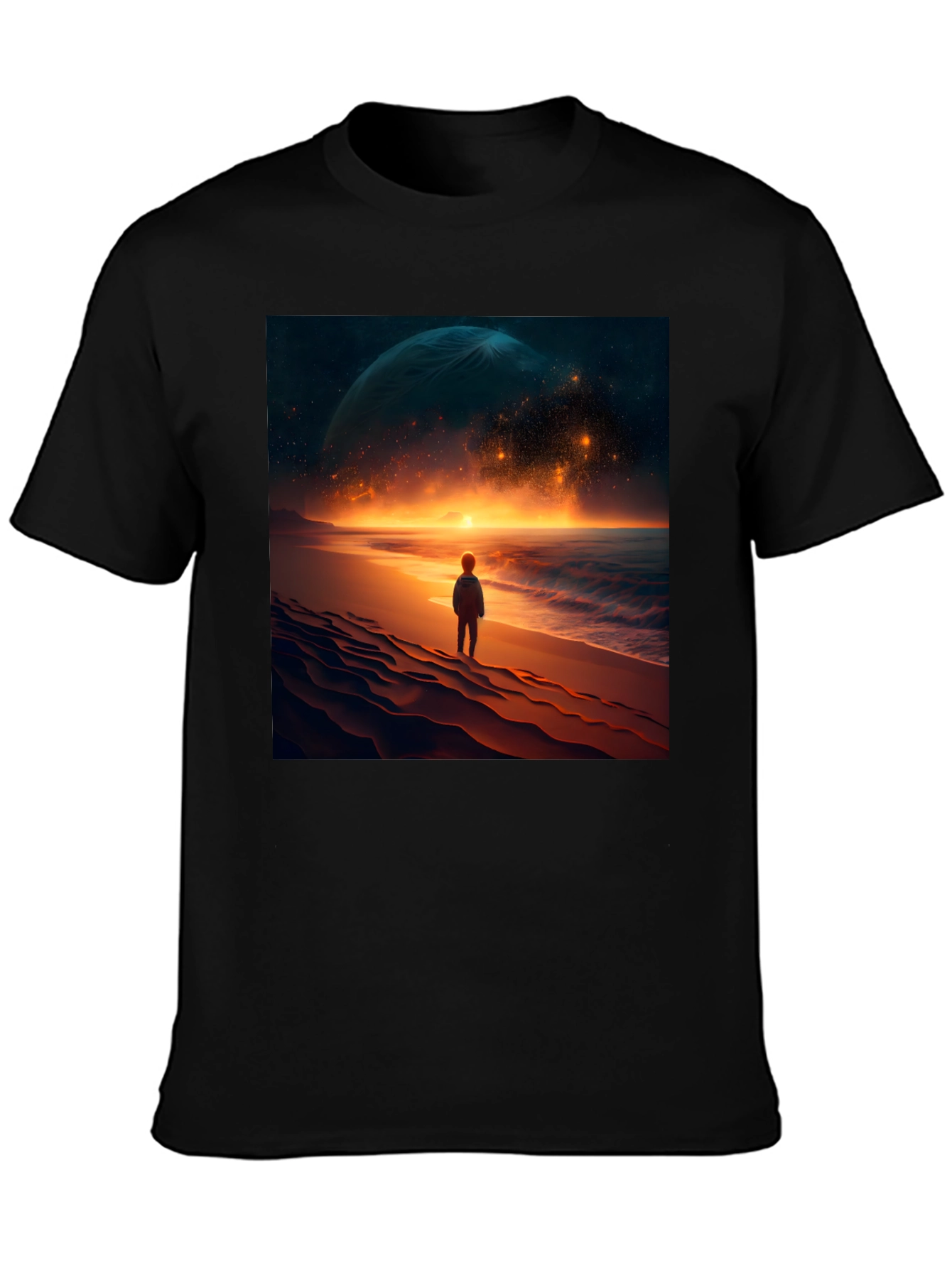 Black Cosmic Beach Graphic Tee - Black Cotton Blend view 3