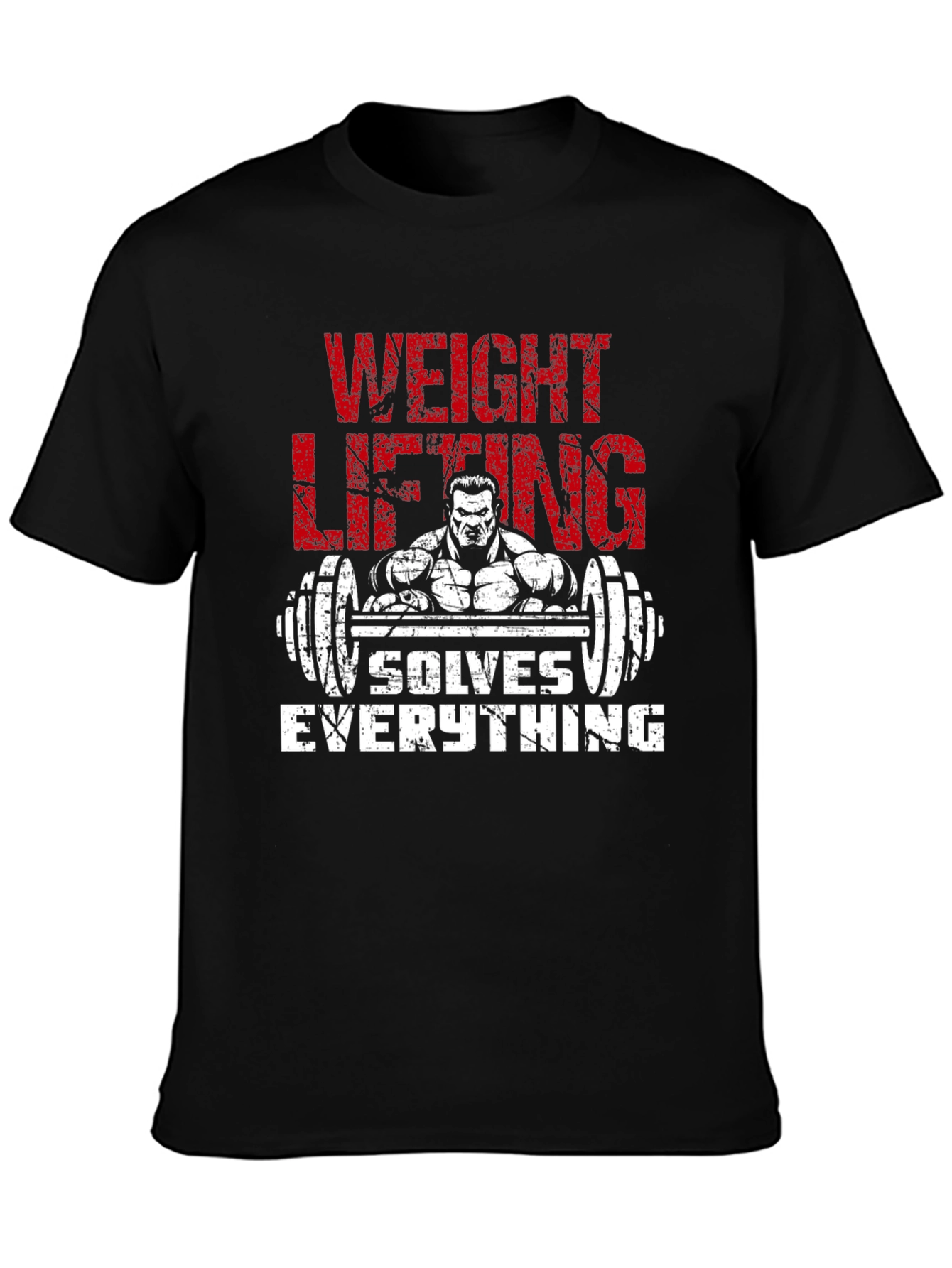Black Weightlifting Solves Everything Black Graphic Tee view 3
