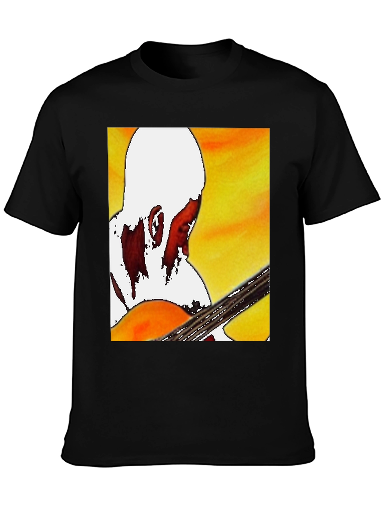Black Guitar Player Graphic T-Shirt - Classic Crew Neck view 3