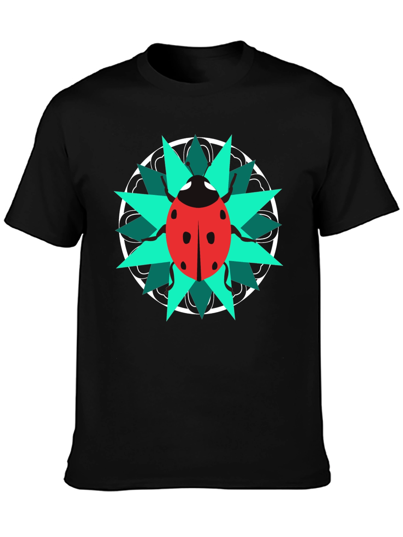 Black Ladybug Mandala Graphic Tee - Stylish Black T-Shirt view 3