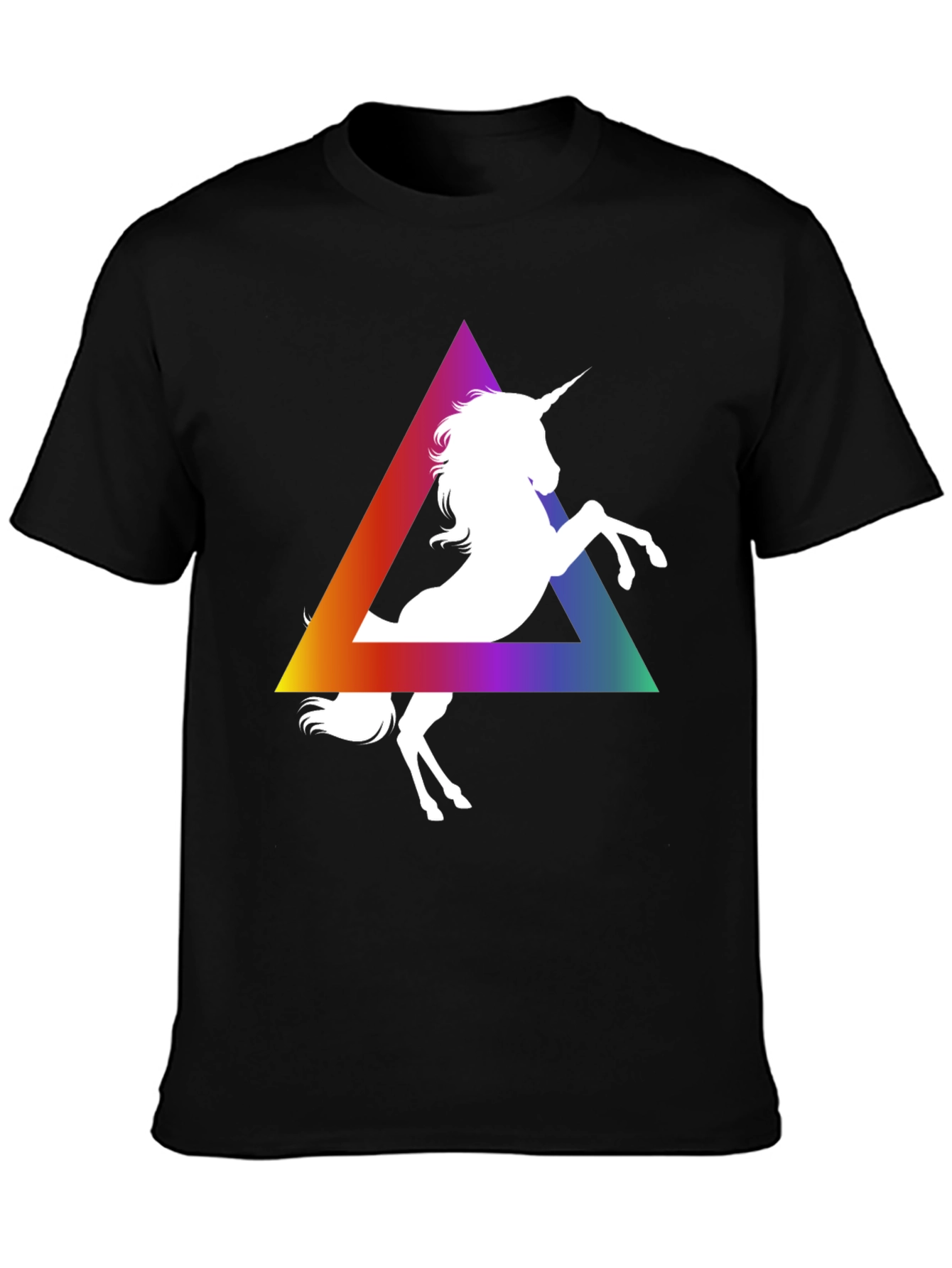 Black Unicorn Rainbow Triangle Graphic Tee - Black Cotton T-Shirt view 3