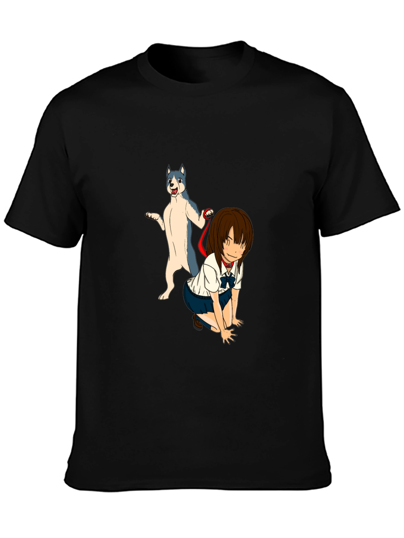 Black Anime Girl & Dog Graphic Black T-Shirt view 3
