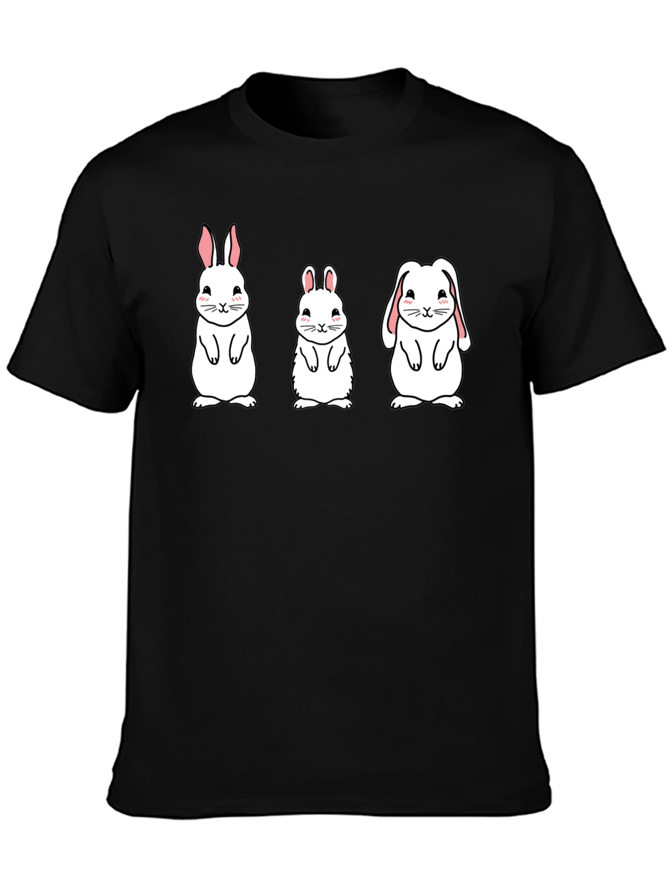 Black Cute Bunny Graphic Tee - Black Cotton Shirt view 3