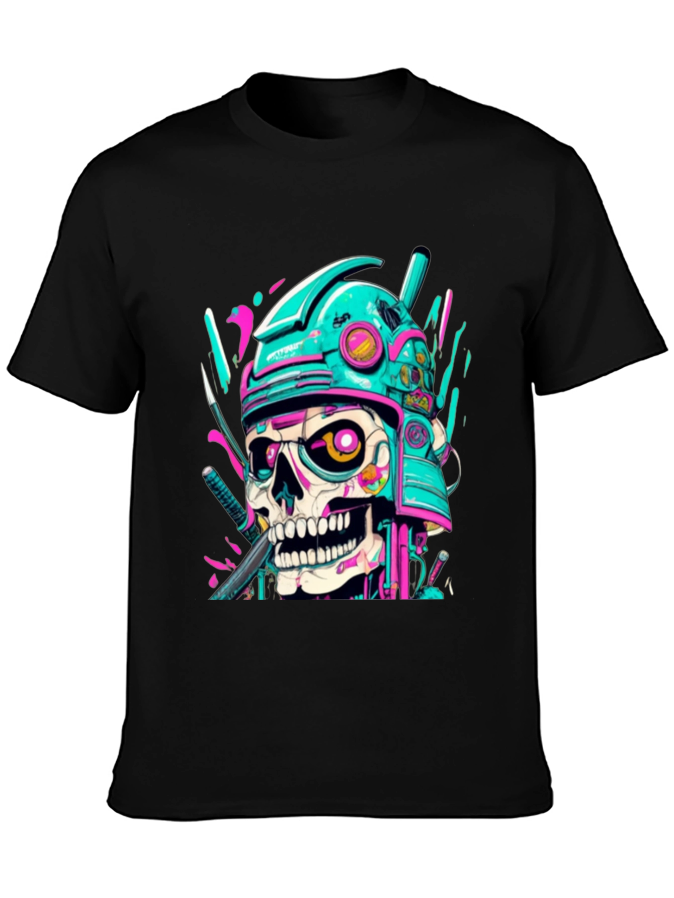 Black Cyberpunk Samurai Skull Graphic Tee - Edgy Fashion view 3