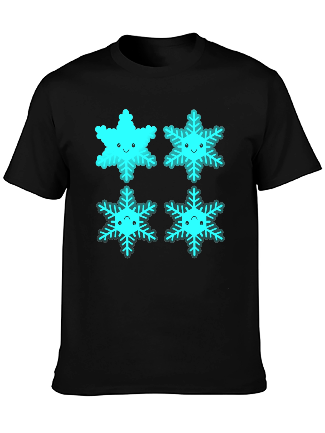 Black Cute Cartoon Snowflake Graphic Tee - Black view 3