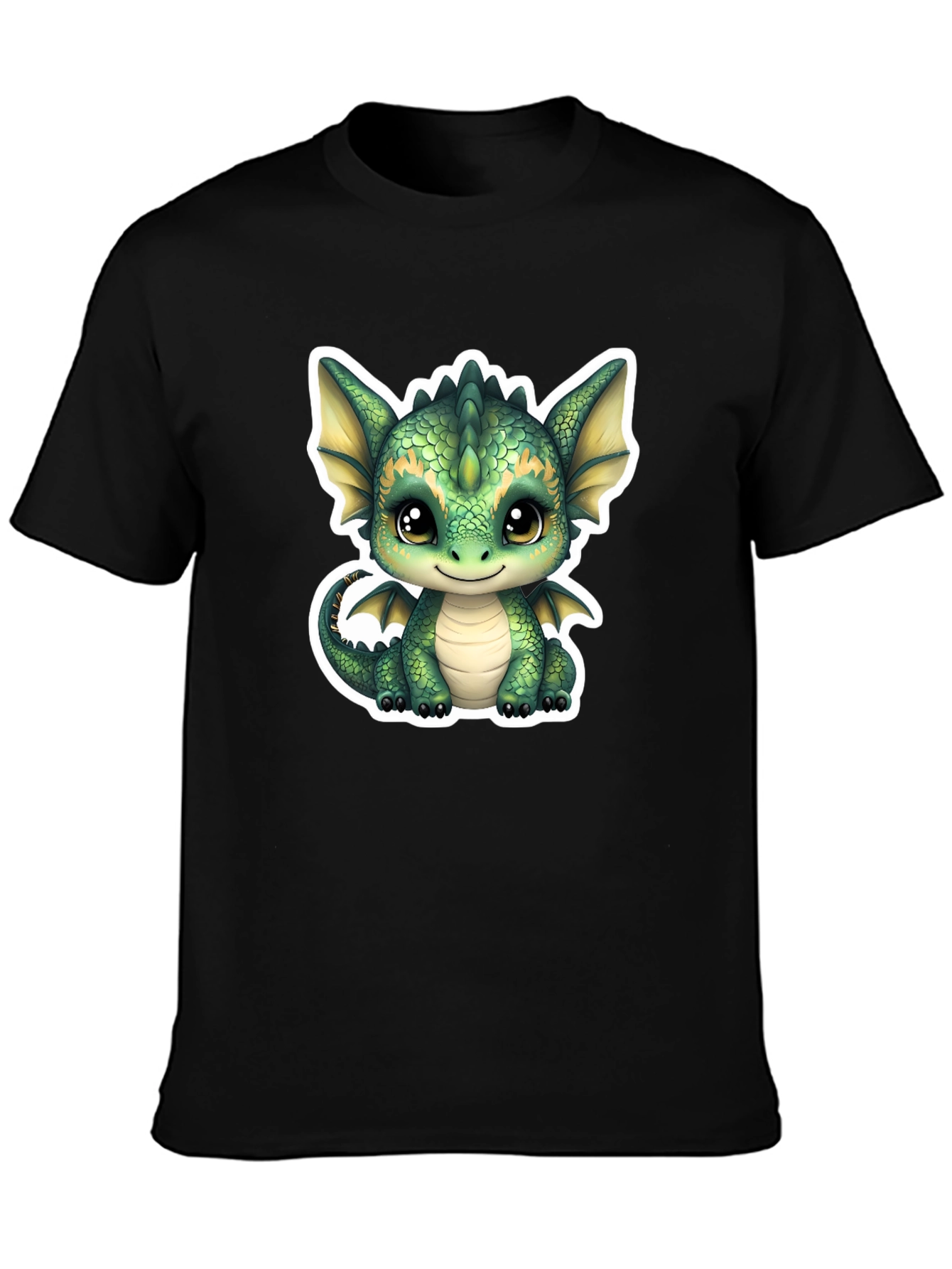 Black Cute Dragon Graphic Tee - Soft Black Cotton Shirt view 3
