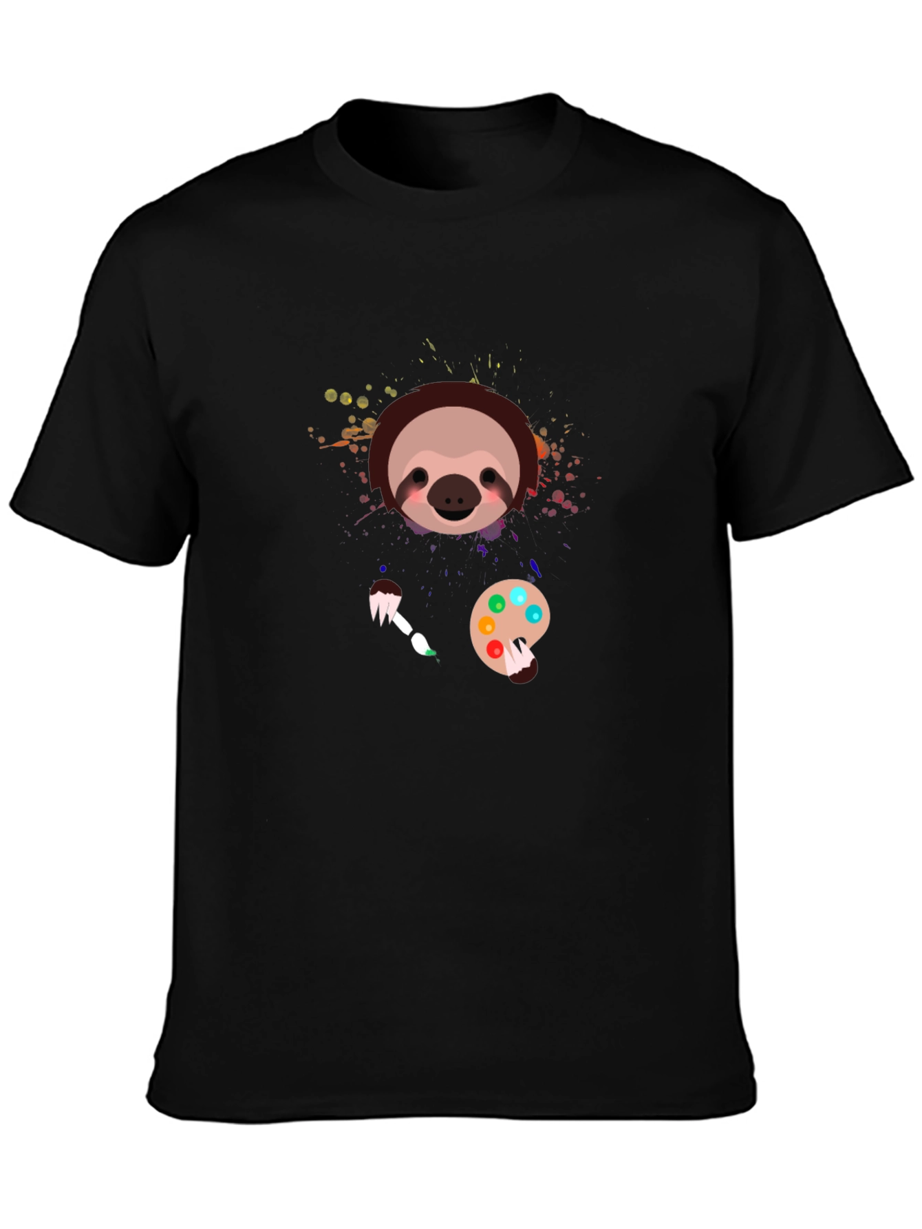 Black Sloth Artist Graphic T-Shirt - Cute Painter Tee view 3