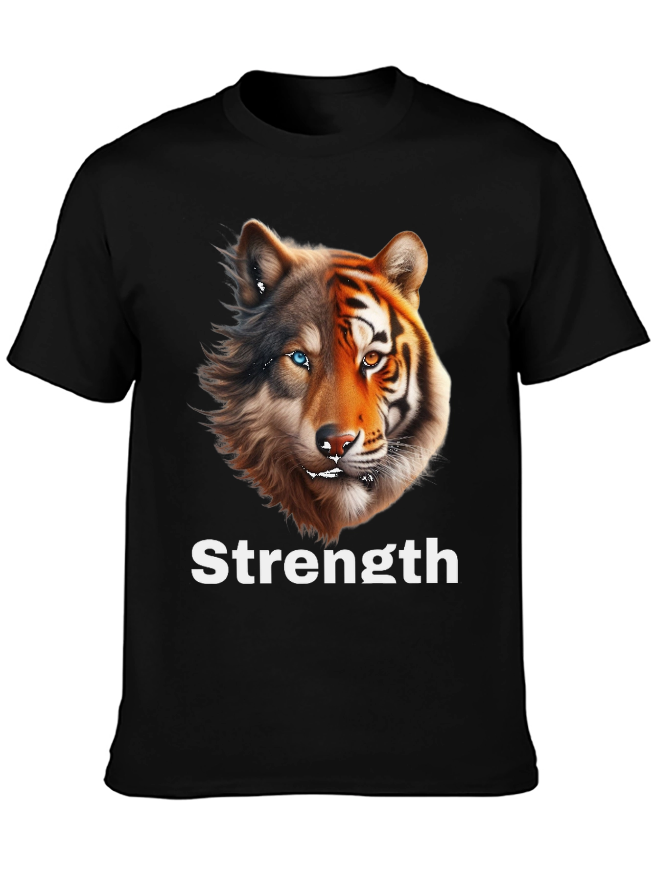 Black Strength Wolf Tiger Graphic Tee - Unique Animal Design view 3