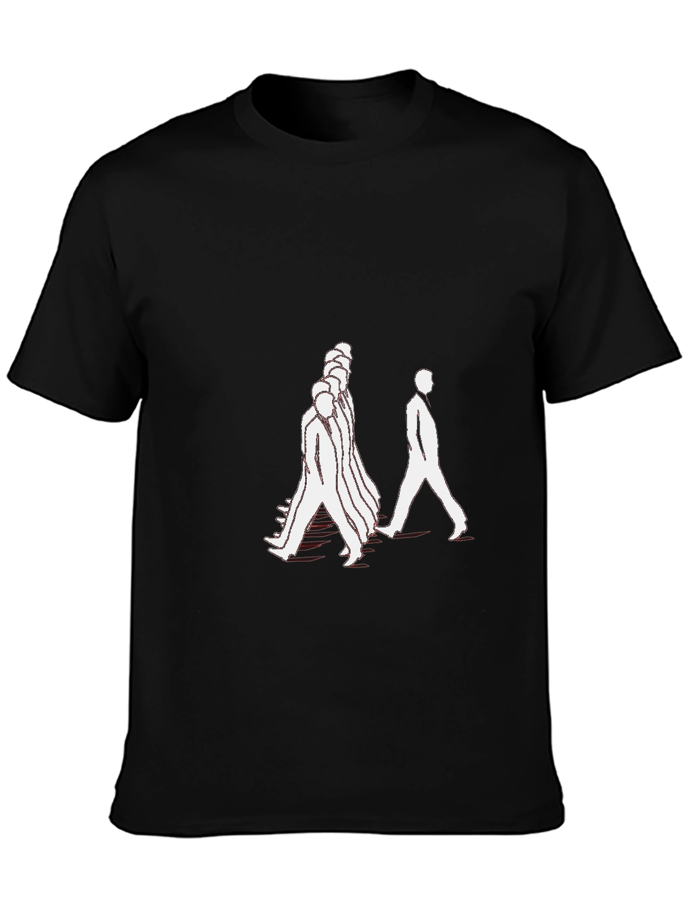 Black Black T-Shirt with Walking Figures Print view 3