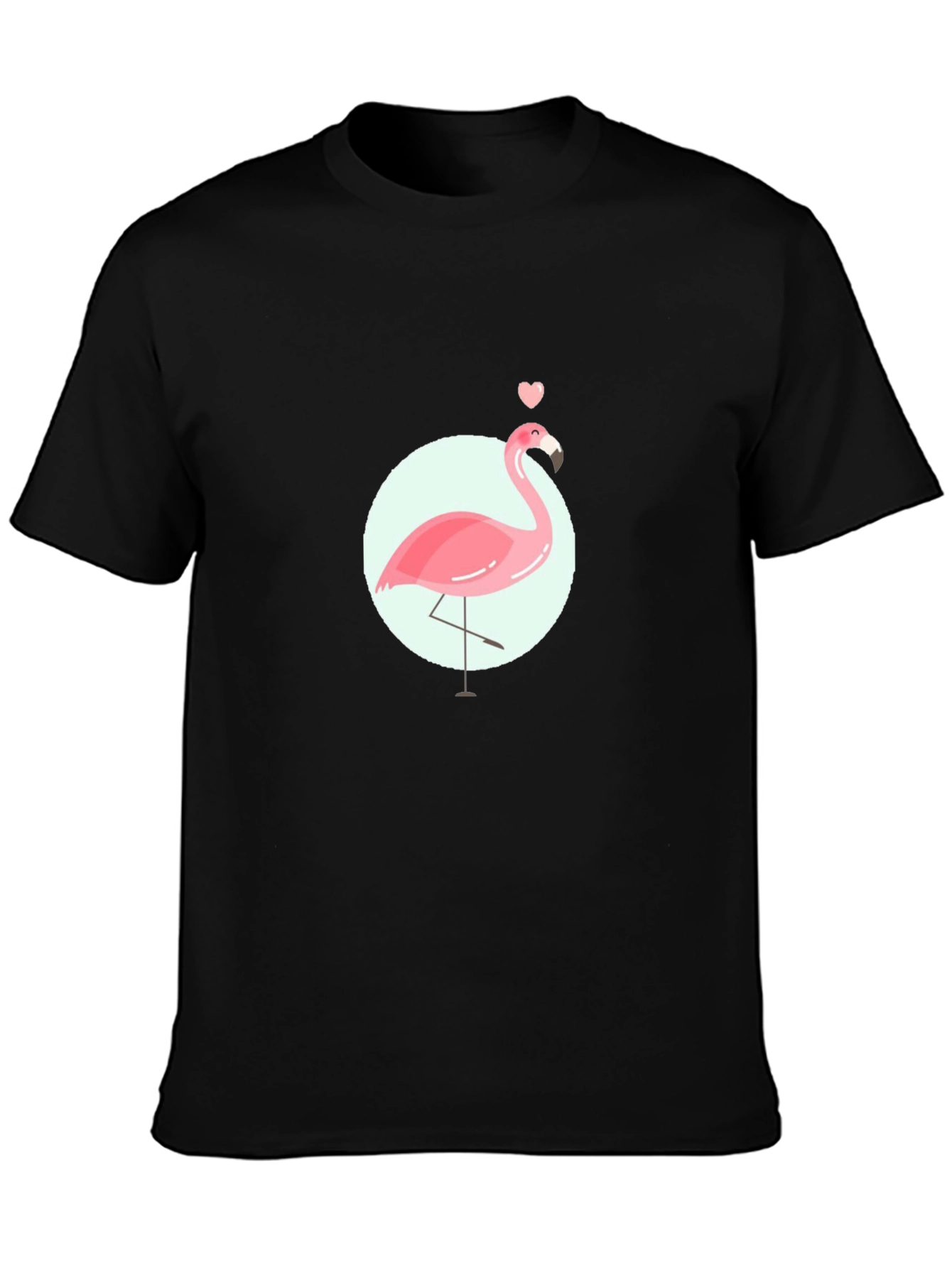 Black Pink Flamingo Graphic Tee - Black Cotton Casual T-Shirt view 3