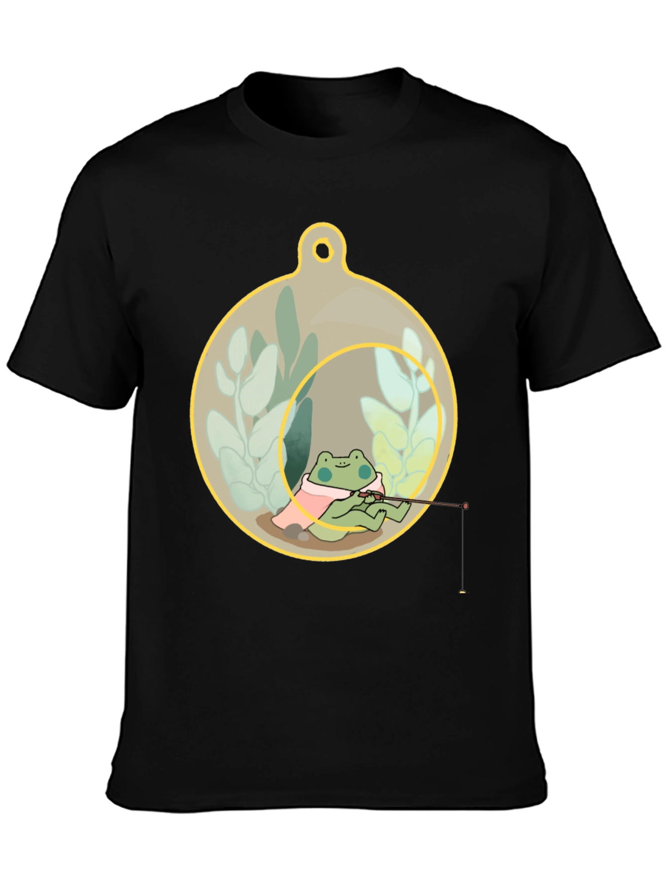 Black Frog Fishing in a Terrarium T-Shirt view 3
