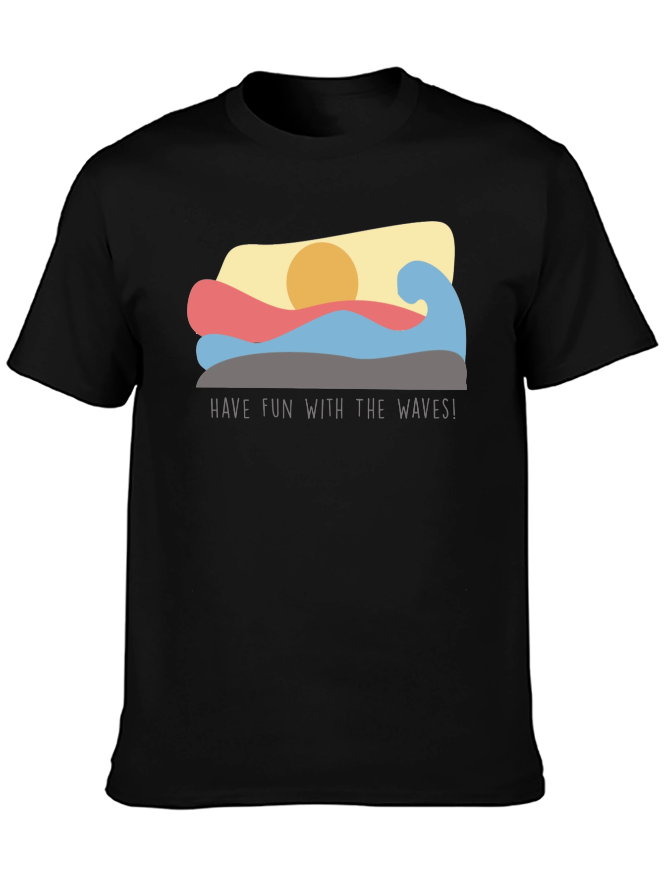 Black Fun Waves Graphic Tee - Black Cotton T-Shirt view 3