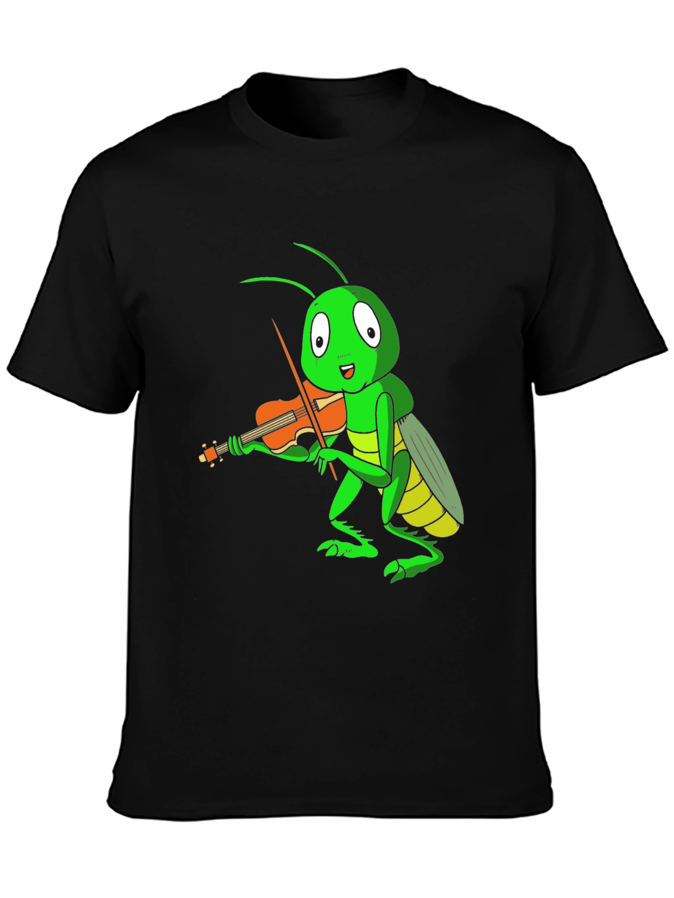 Black Grasshopper Violinist T-Shirt - Unique Graphic Tee view 3