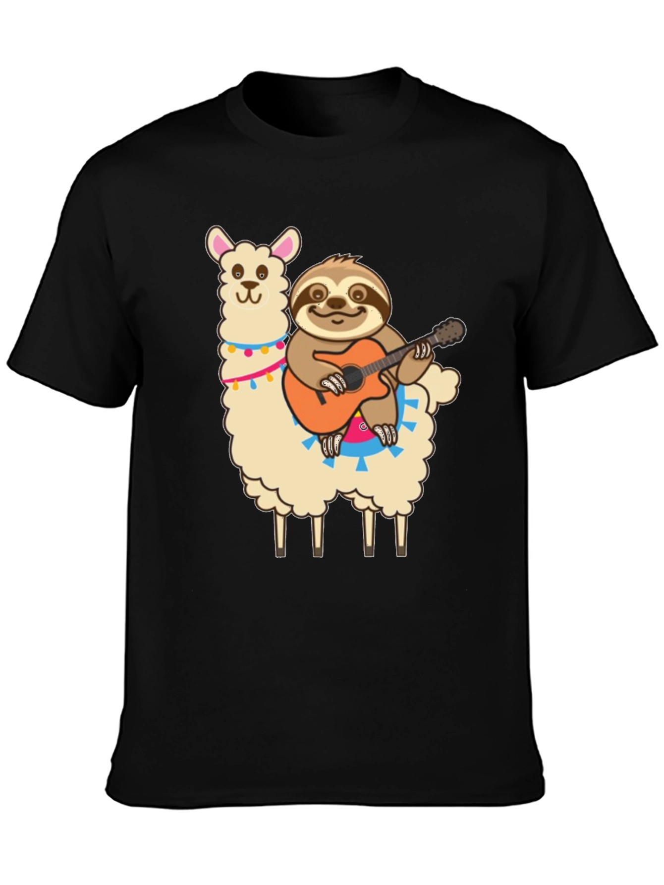 Black Llama & Sloth Guitar T-Shirt view 3