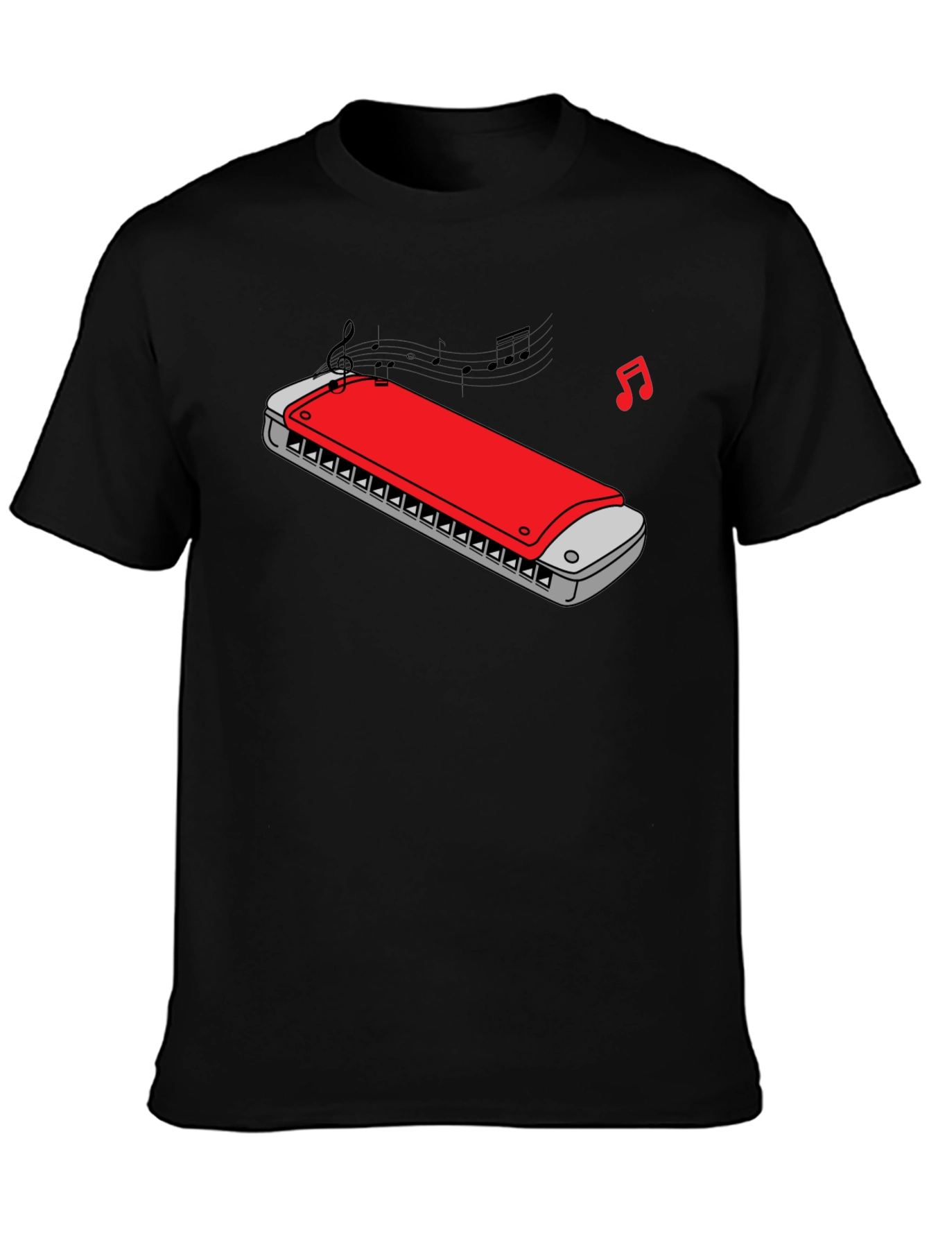 Black Harmonica Music Graphic Tee - Black Cotton view 3