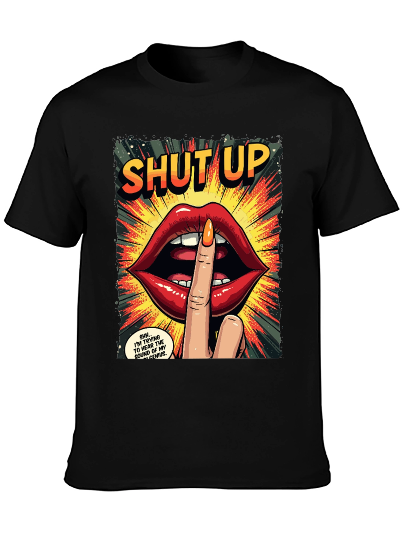 Black Shut Up Graphic Tee - Comic Book Style view 3