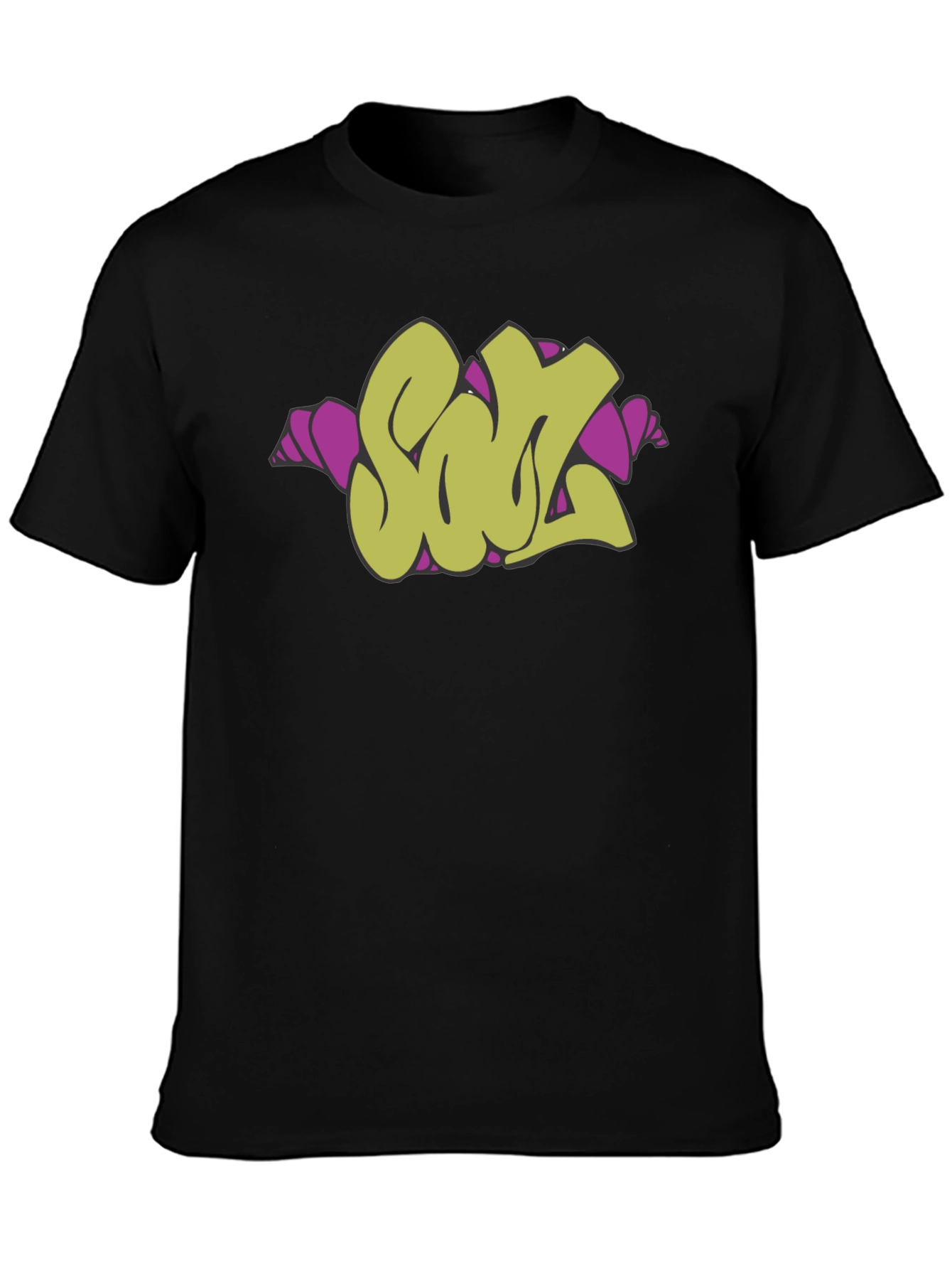 Black Graffiti Style Olive 'SOUL' Graphic Black T-Shirt view 3