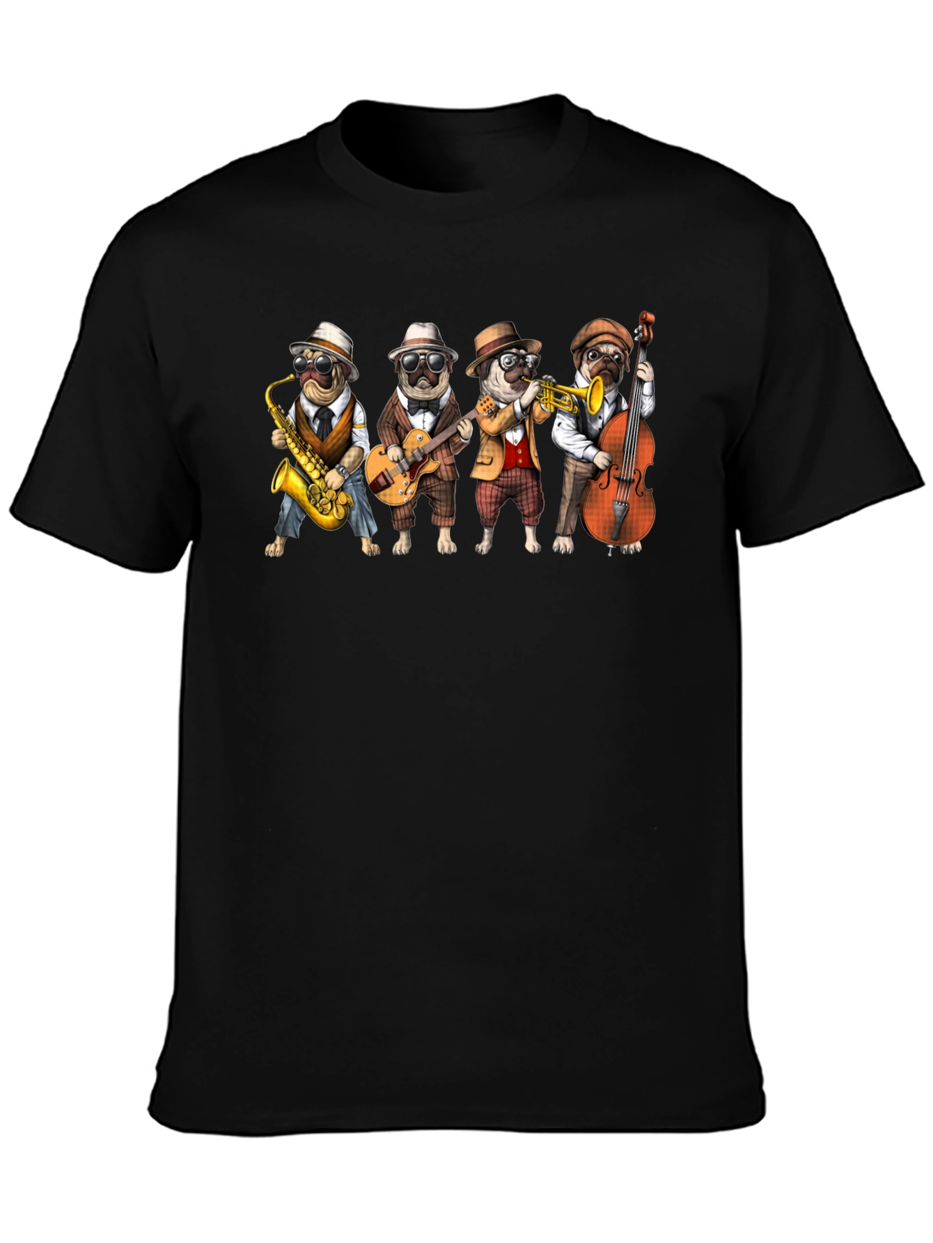 Black Jazz Pug Band T-Shirt view 3