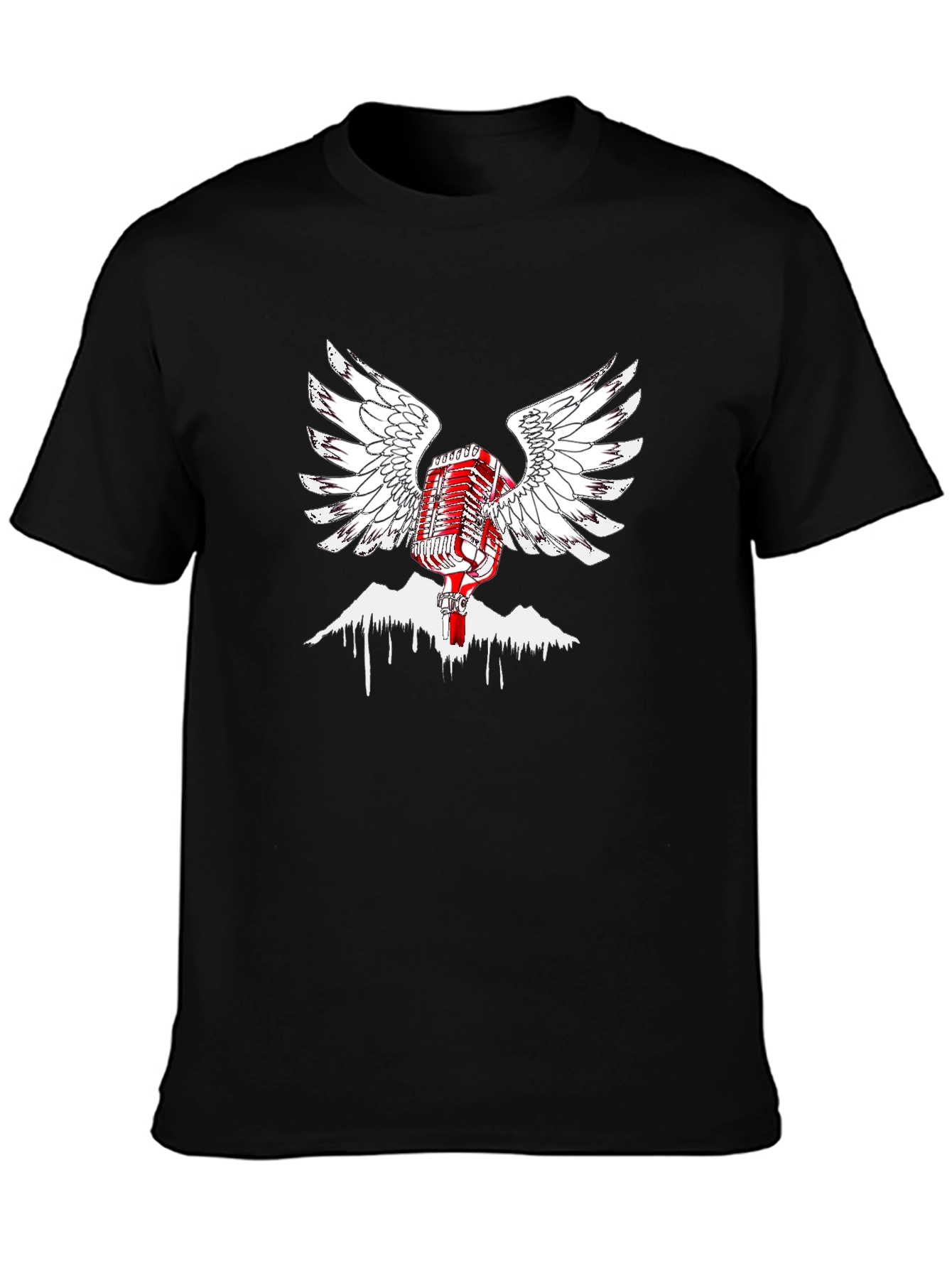 Black Retro Microphone Wings Black T-Shirt view 3