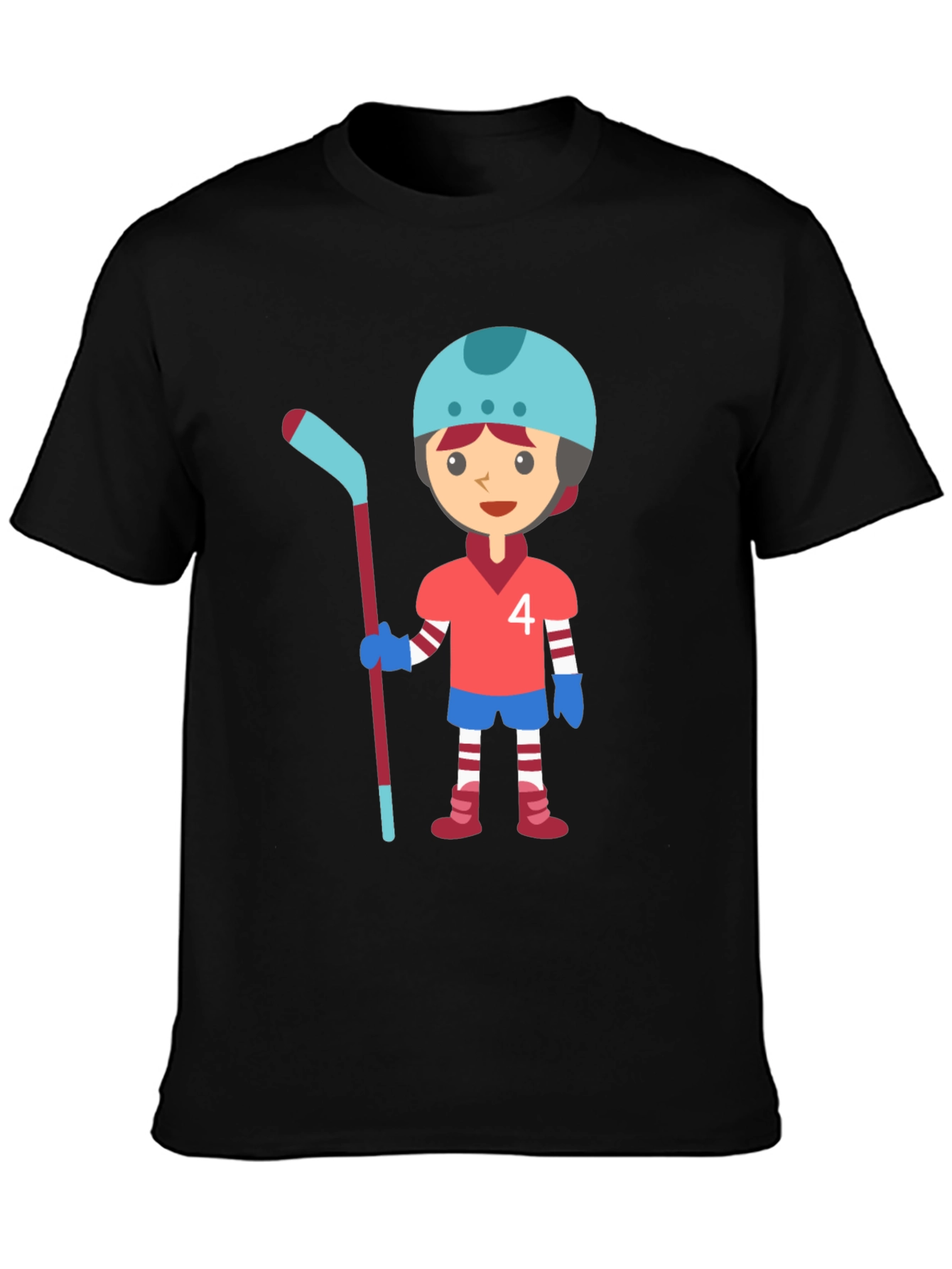 Black Cartoon Hockey Player Graphic T-Shirt view 3
