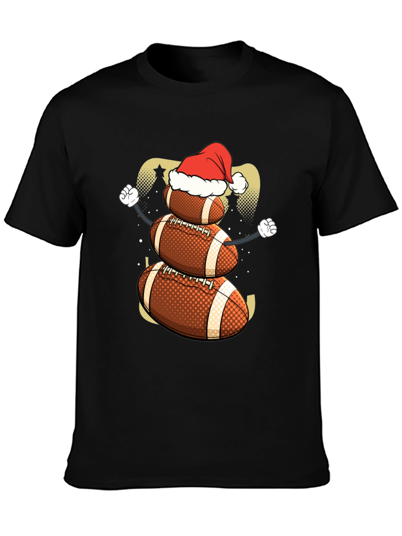 Black Football Snowman Christmas T-Shirt view 3