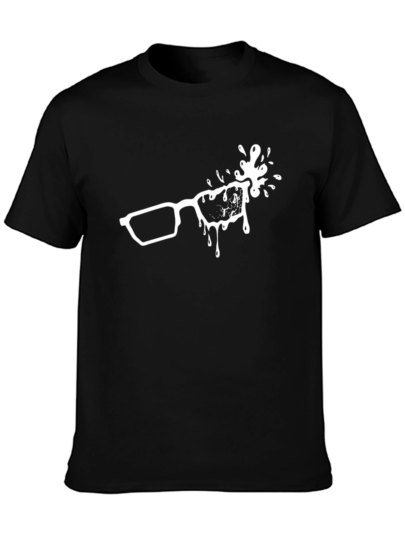 Black Men's Black T-Shirt with Glasses Drip Design view 3