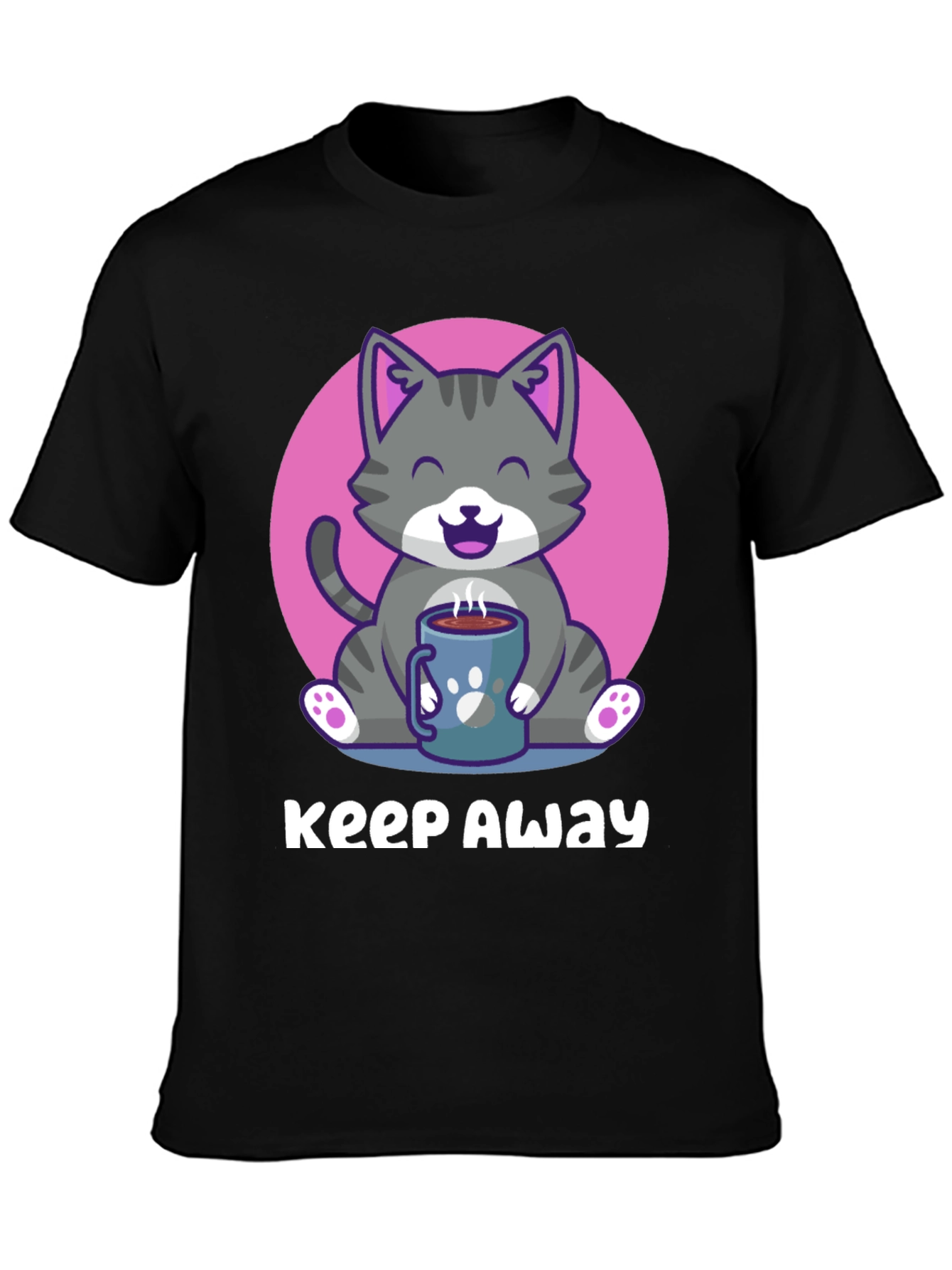 Black Keep Away Gray Cat Coffee T-Shirt view 3