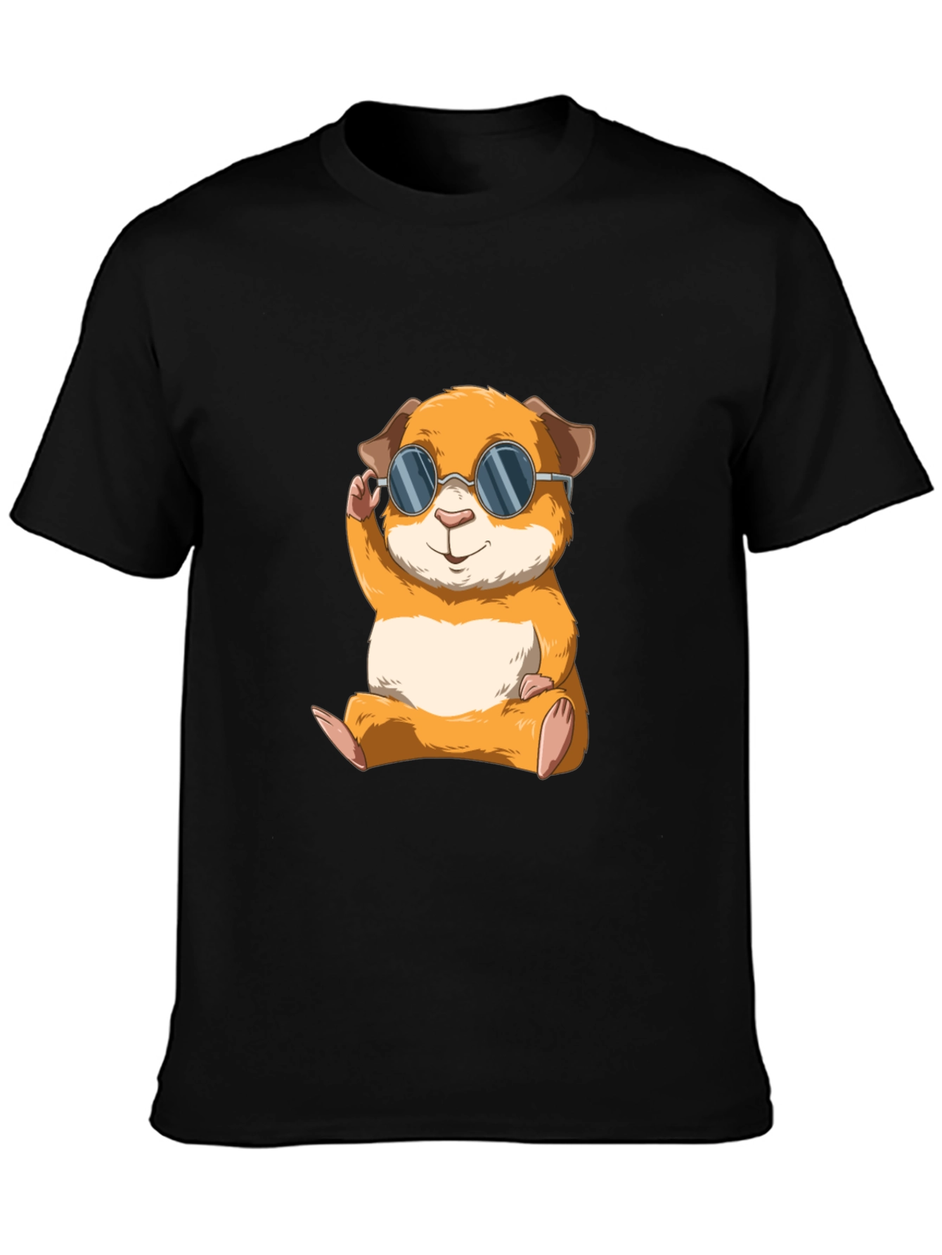 Black Cool Hamster Graphic Tee - Black Cotton T-Shirt view 3