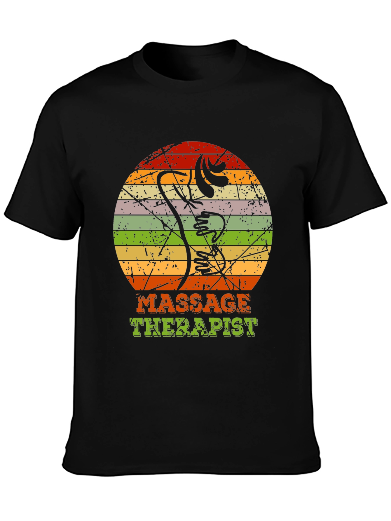 Black Massage Therapist Retro T-Shirt - Vintage Body Art view 3