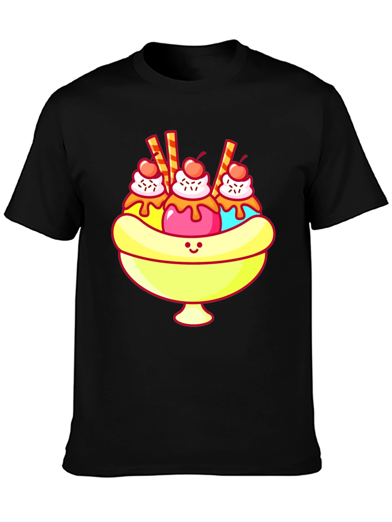Black Banana Split T-Shirt - Sweet Cartoon Graphic Tee view 3