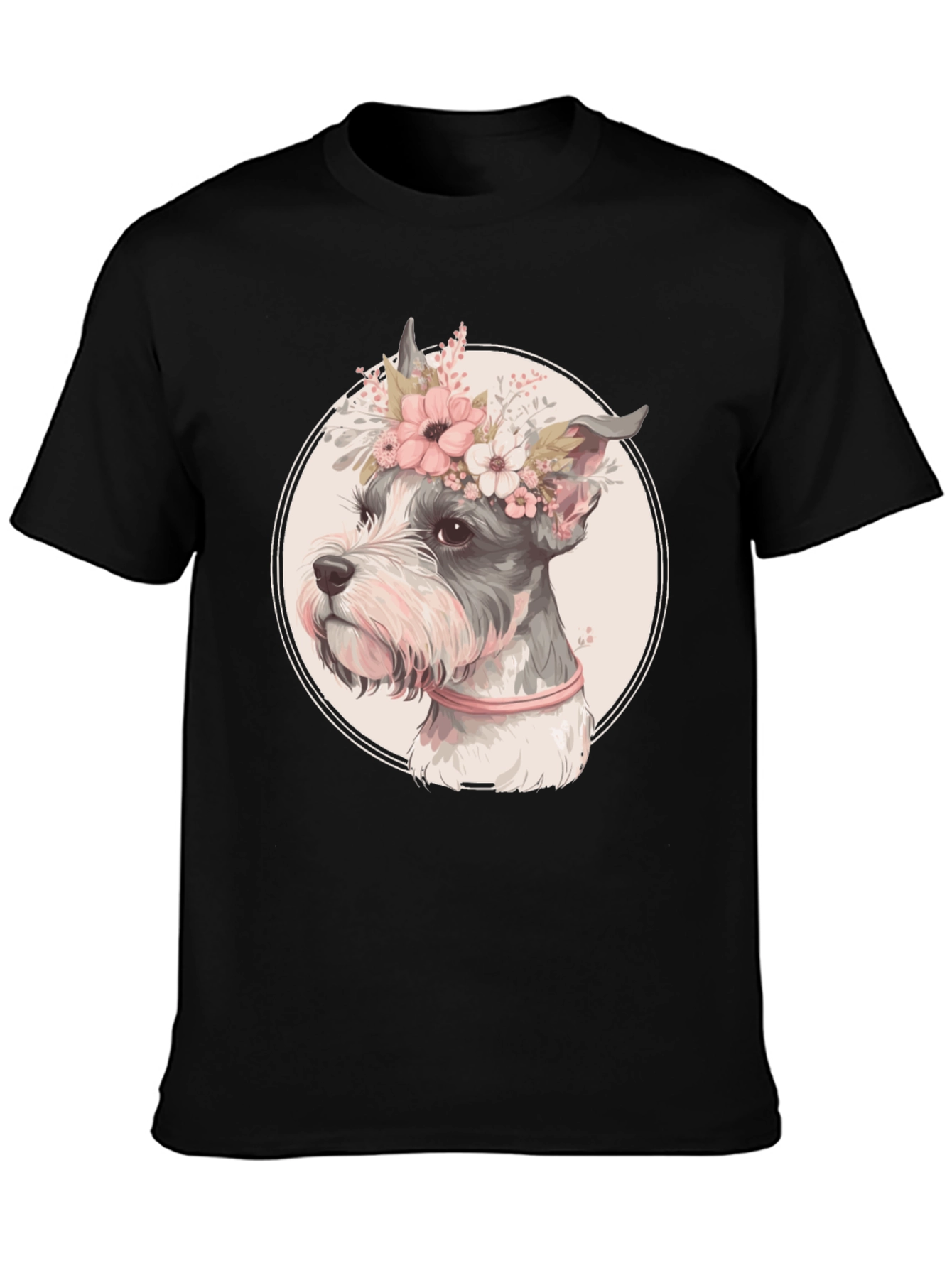 Black Dog with Flower Crown Graphic Tee view 3