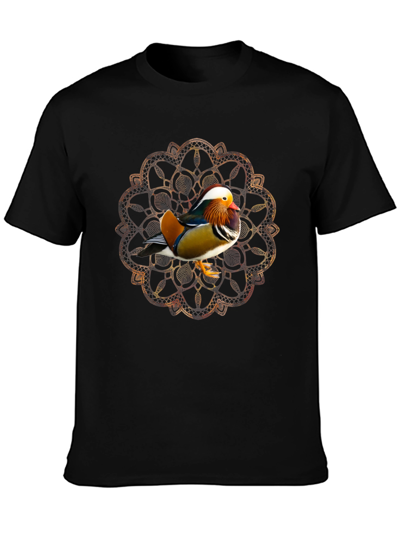 Black Mandarin Duck Mandala Graphic Tee - Stylish Men's T-Shirt view 3