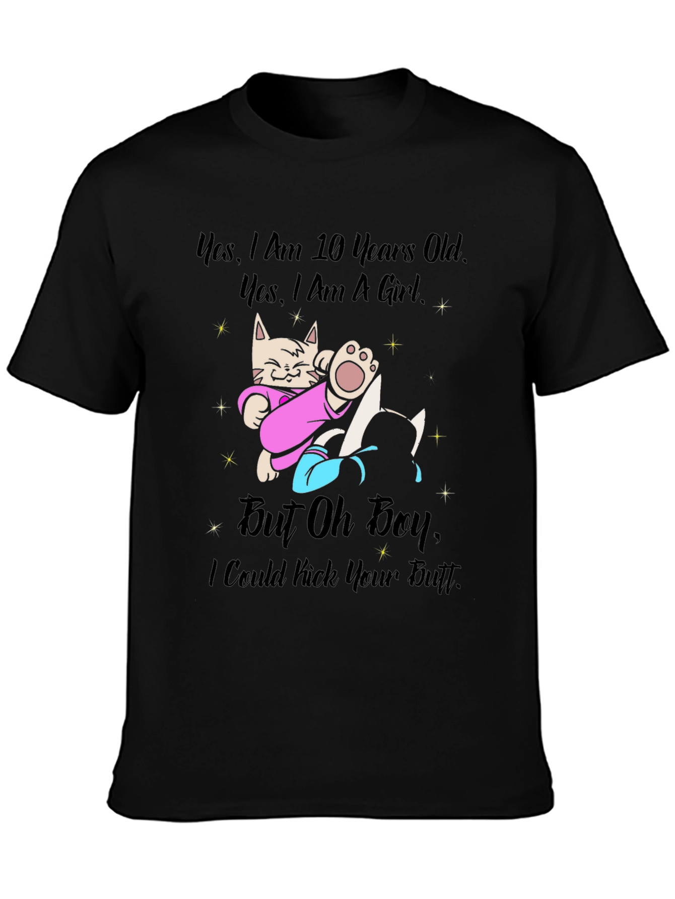 Black Funny Cat T-Shirt - Yes, I Am A Girl view 3