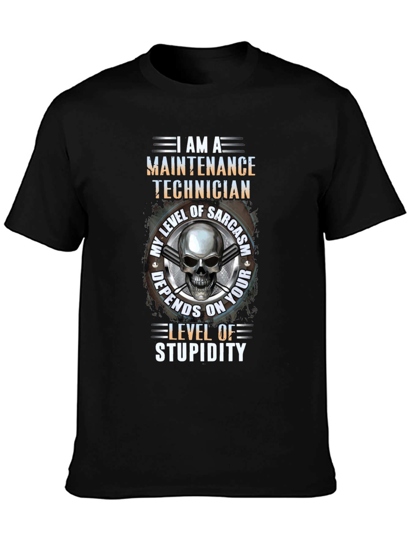 Black Maintenance Technician Skull Graphic T-Shirt view 3
