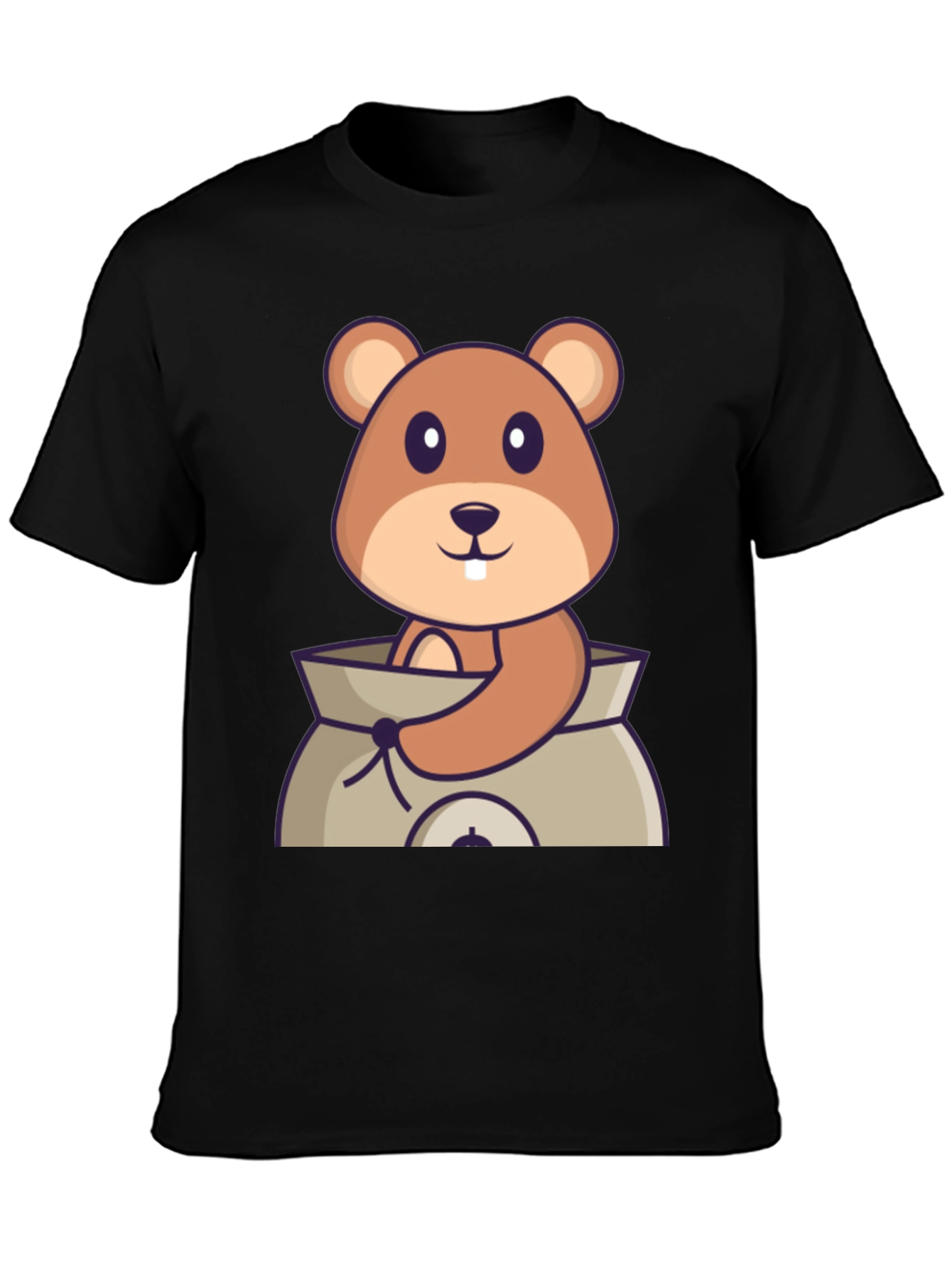 Black Cartoon Groundhog in Sack Black T-Shirt view 3