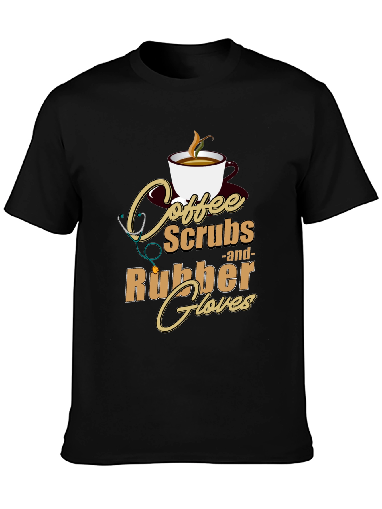Black Coffee, Scrubs & Rubber Gloves Graphic Tee view 3