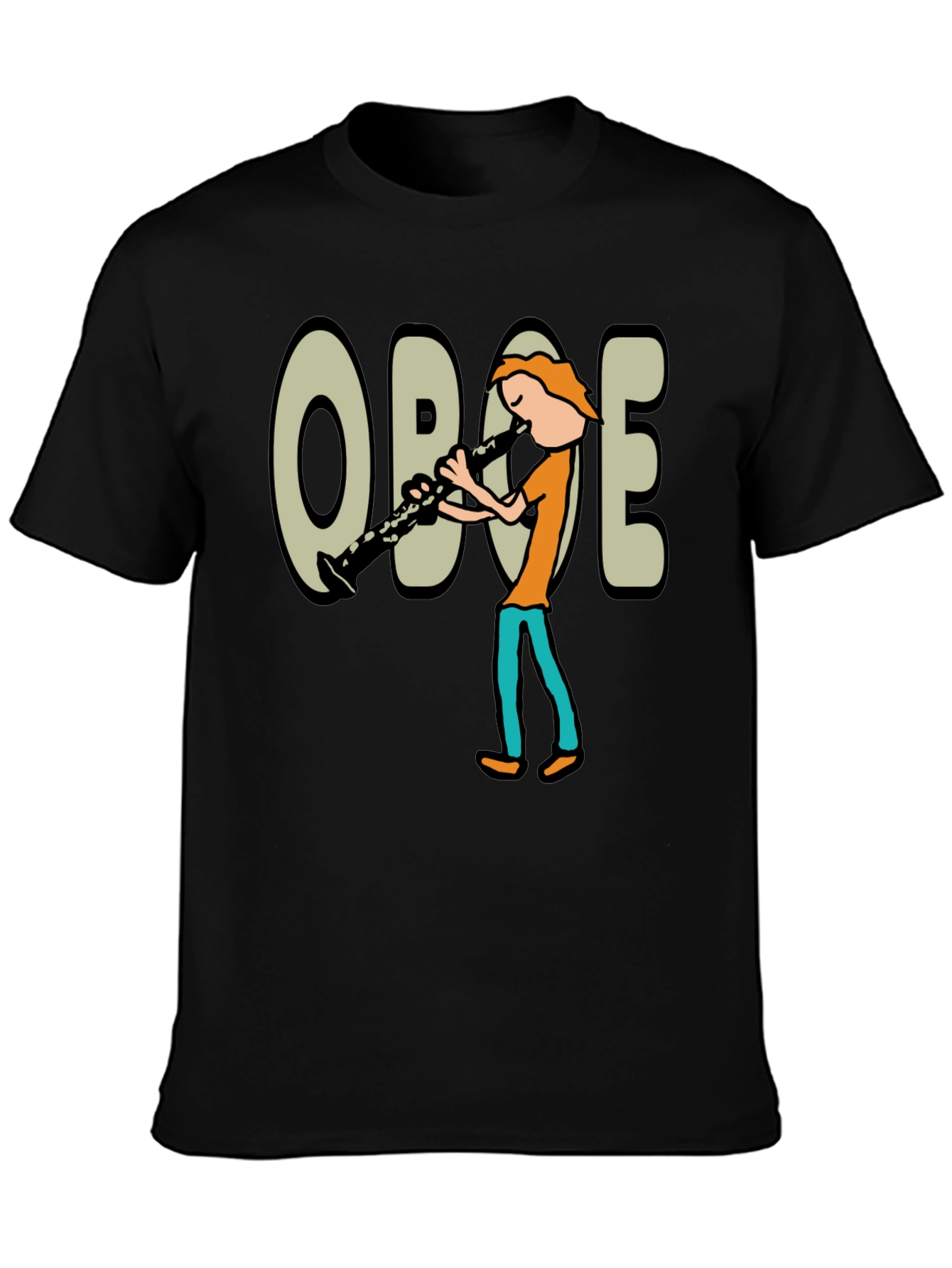 Black Oboe Cartoon Graphic T-Shirt view 3