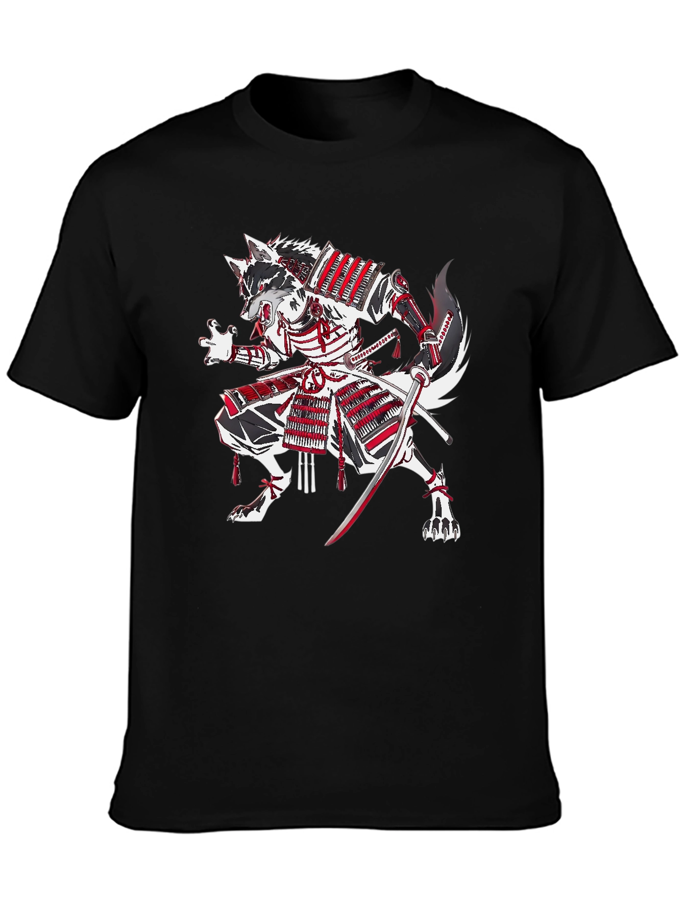 Black Samurai Wolf Graphic T-Shirt view 3