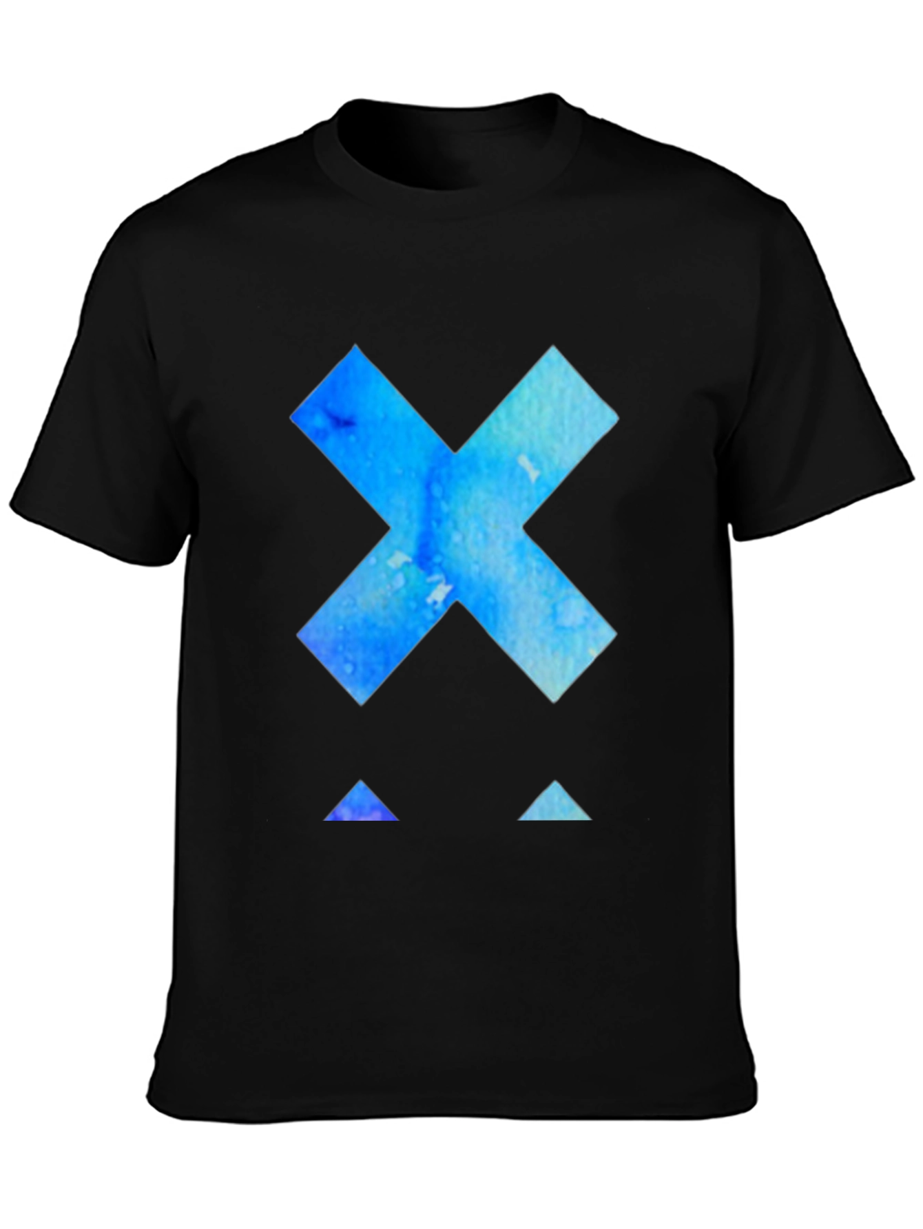 Black Geometric Blue Watercolor Graphic Tee - Modern Design view 3