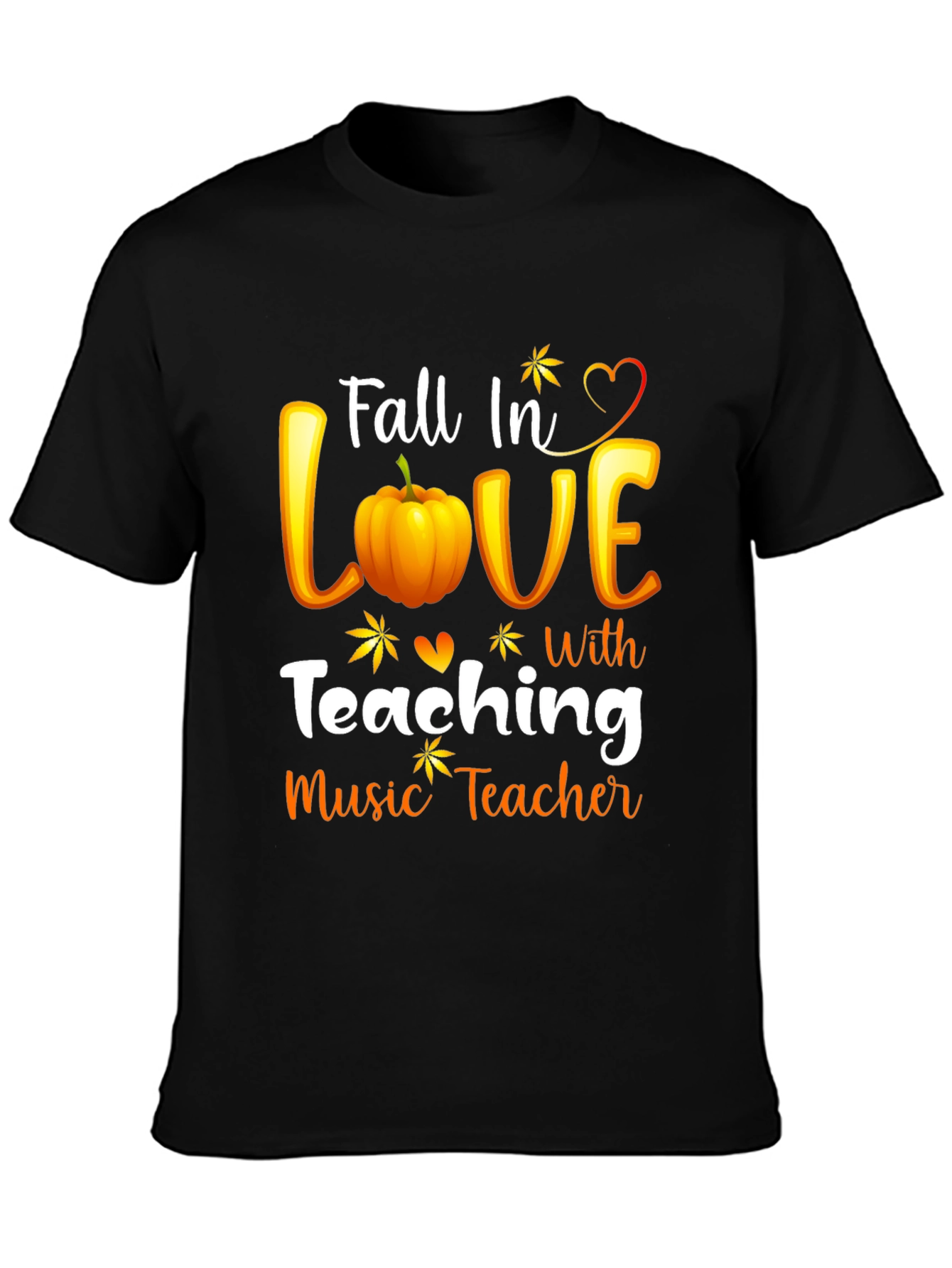 Black Fall In Love Teaching Music Teacher Black T-Shirt view 3