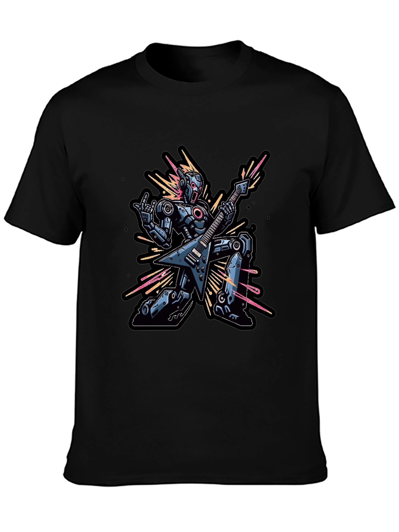 Black Robot Guitarist Graphic Tee - Black view 3