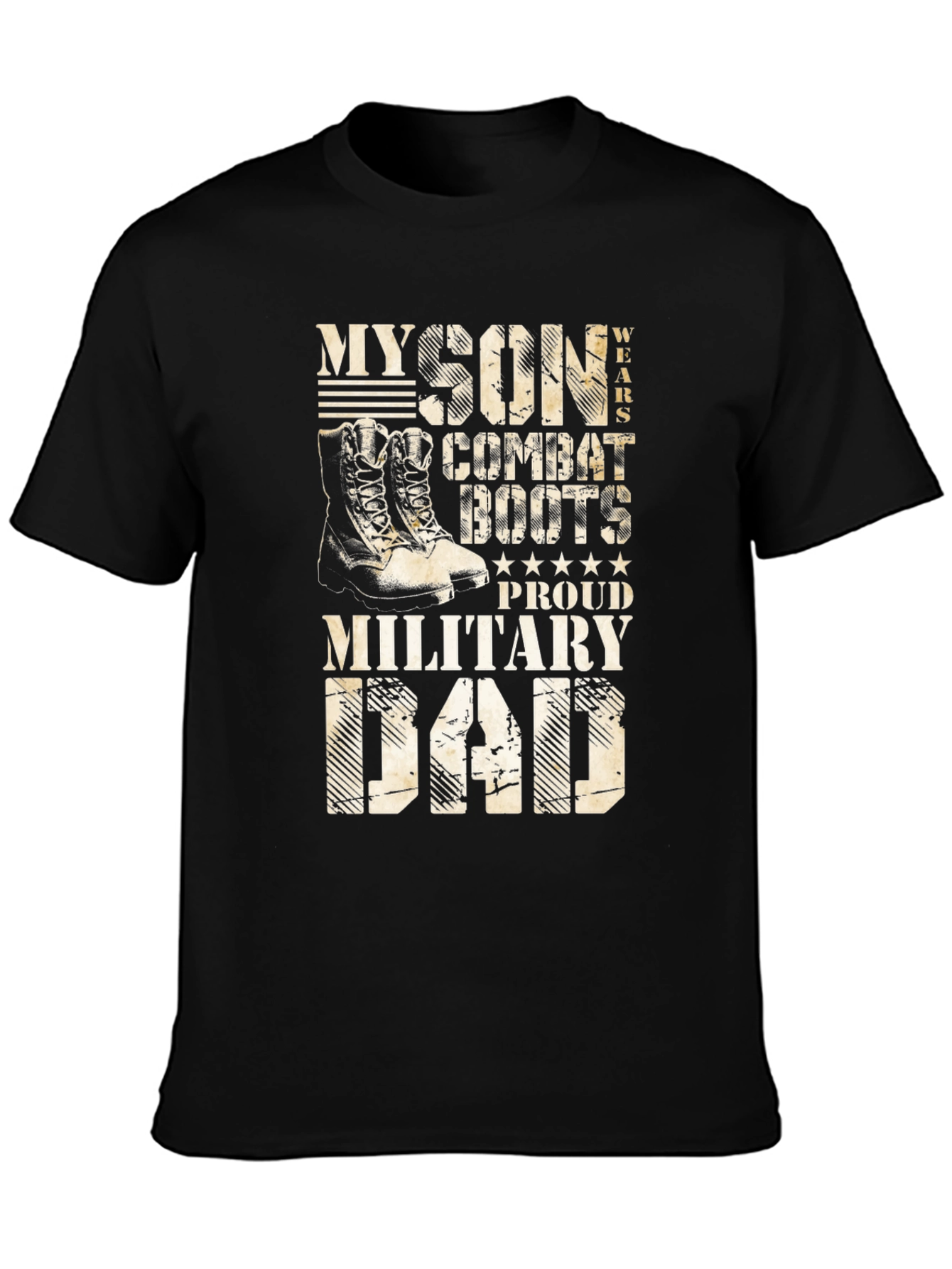 Black Proud Military Dad T-Shirt - Son Wears Combat Boots view 3