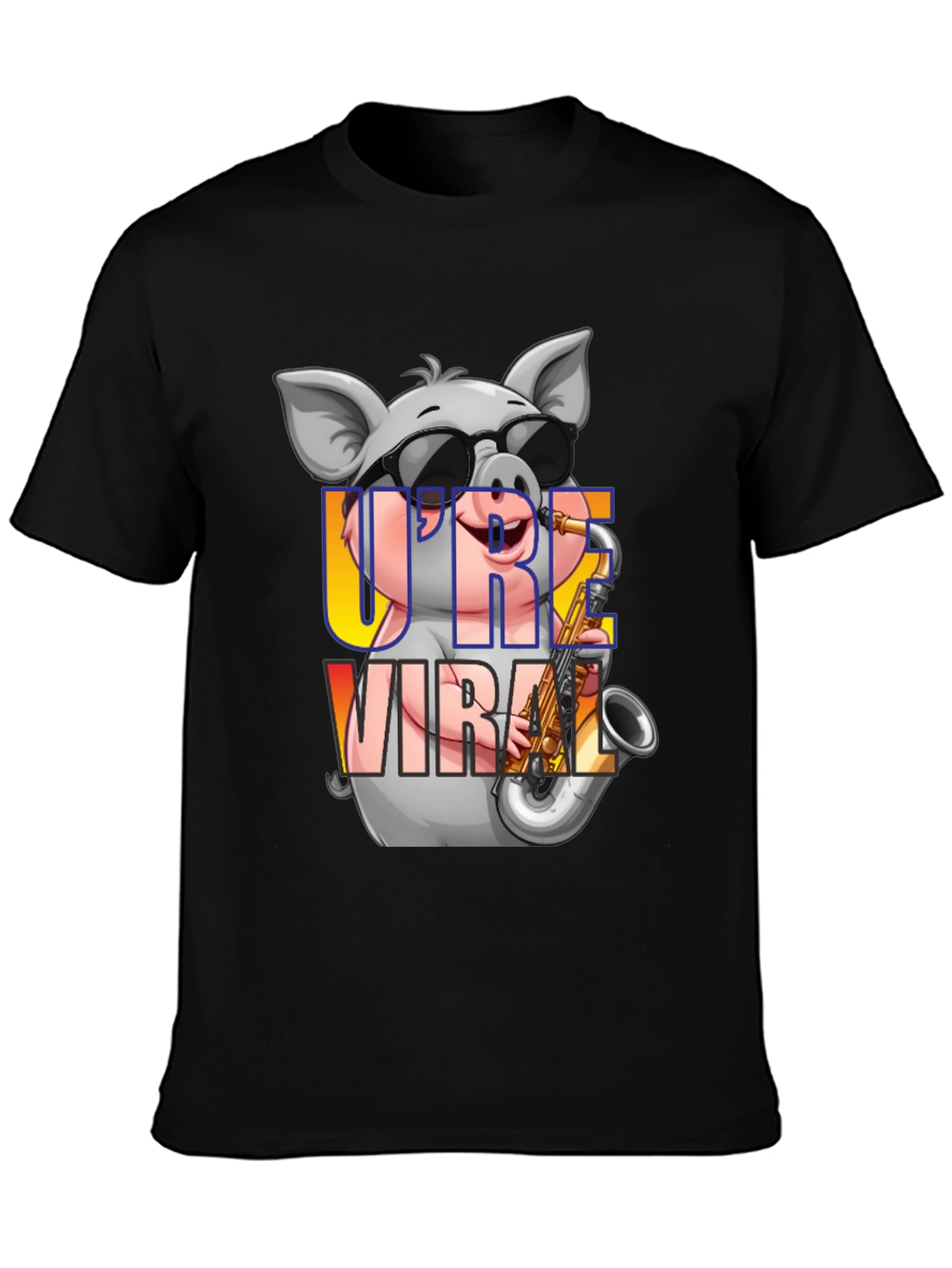 Black Cool Pig Saxophone T-Shirt view 3