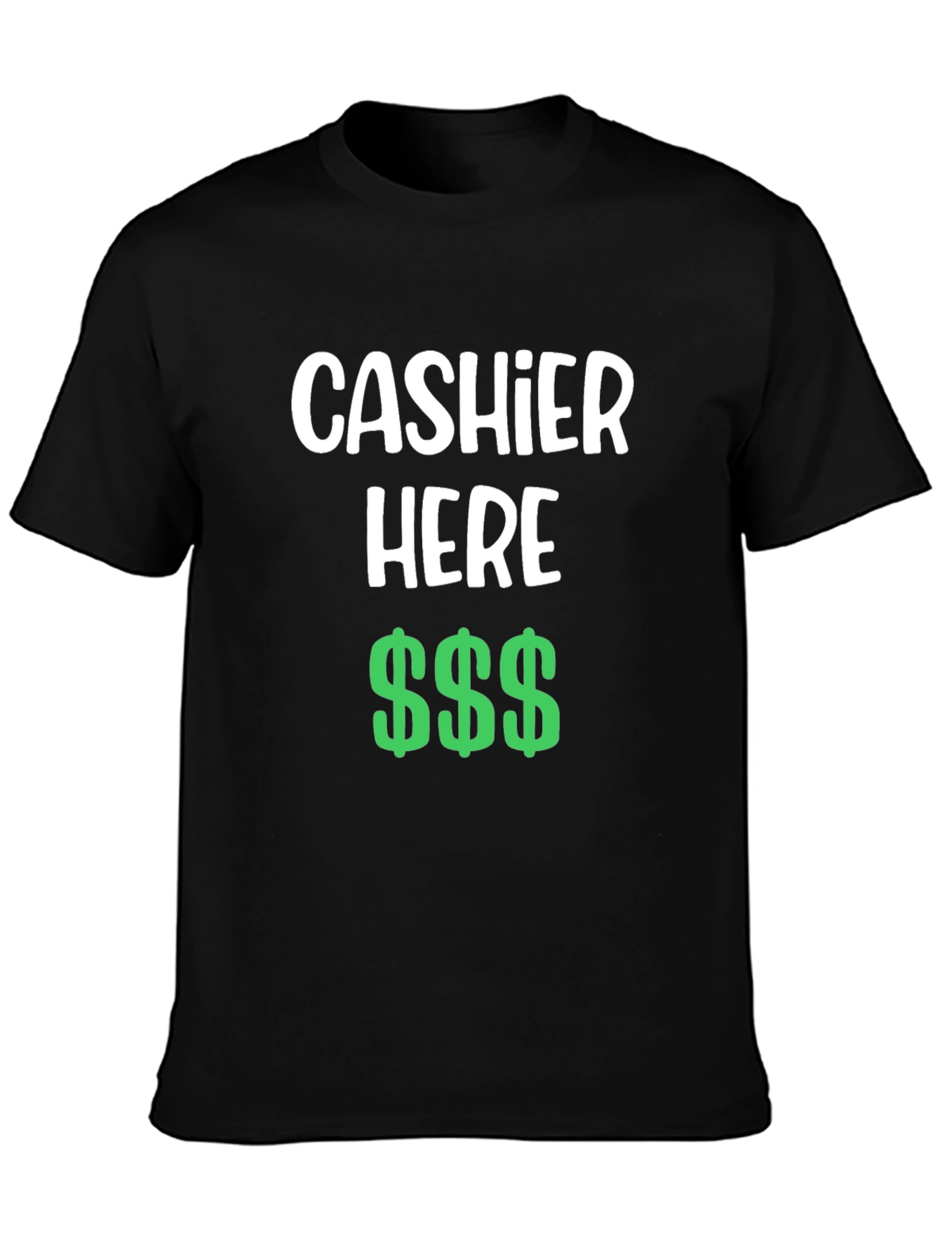 Black Cashier Here Funny T-Shirt - Black Crew Neck Tee view 3