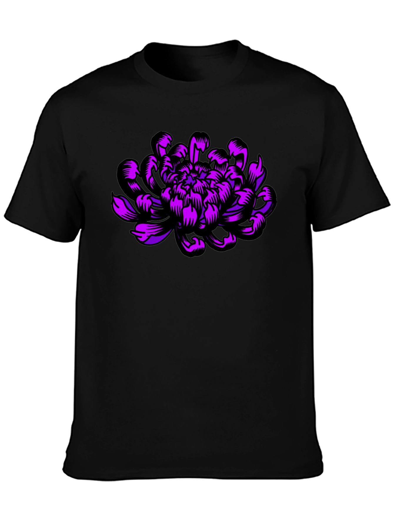 Black Black T-Shirt with Purple Flower Design view 3