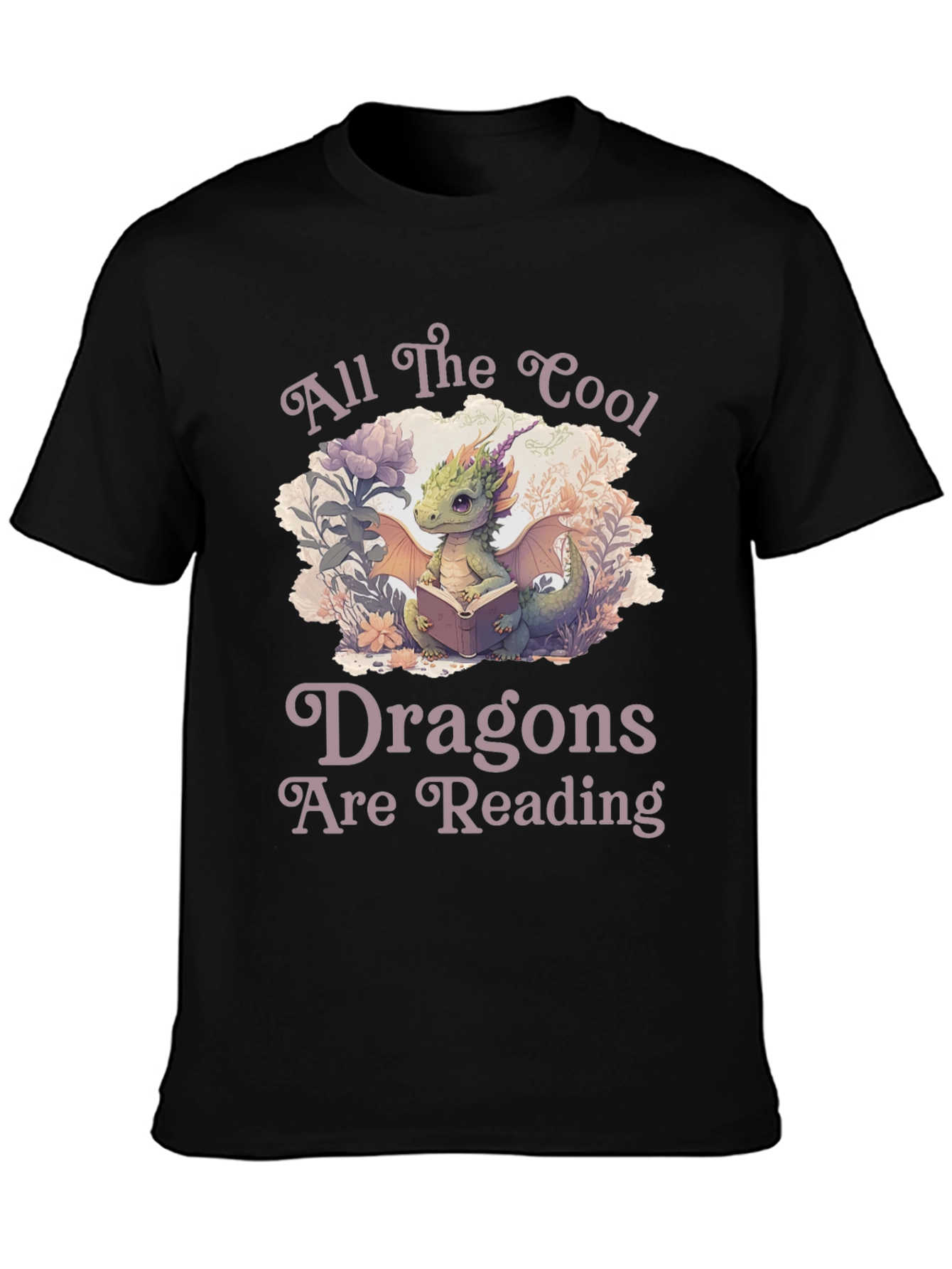 Black Cool Dragons Reading Black T-Shirt view 3