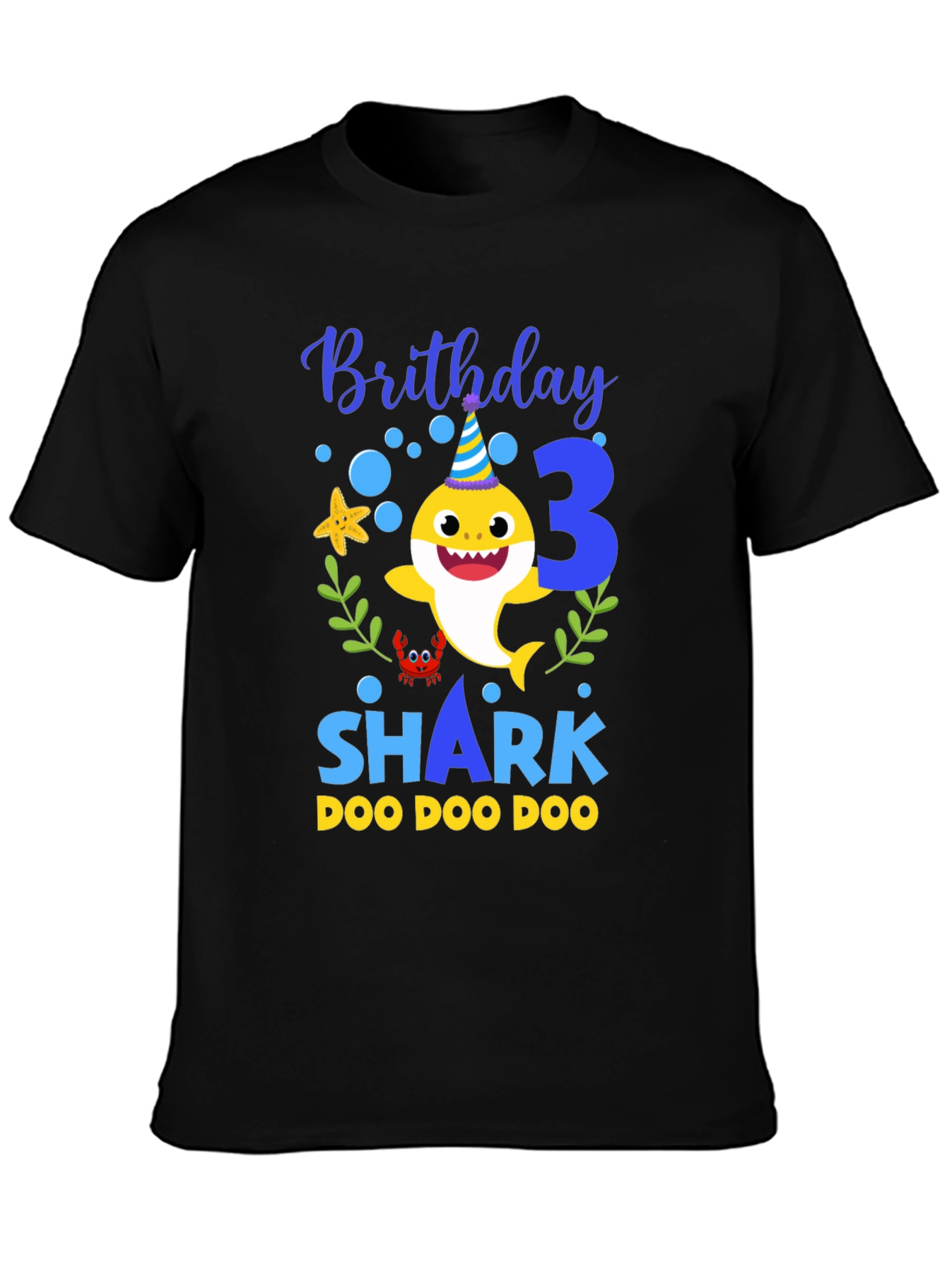 Black Birthday Shark T-Shirt, 3rd Birthday view 3