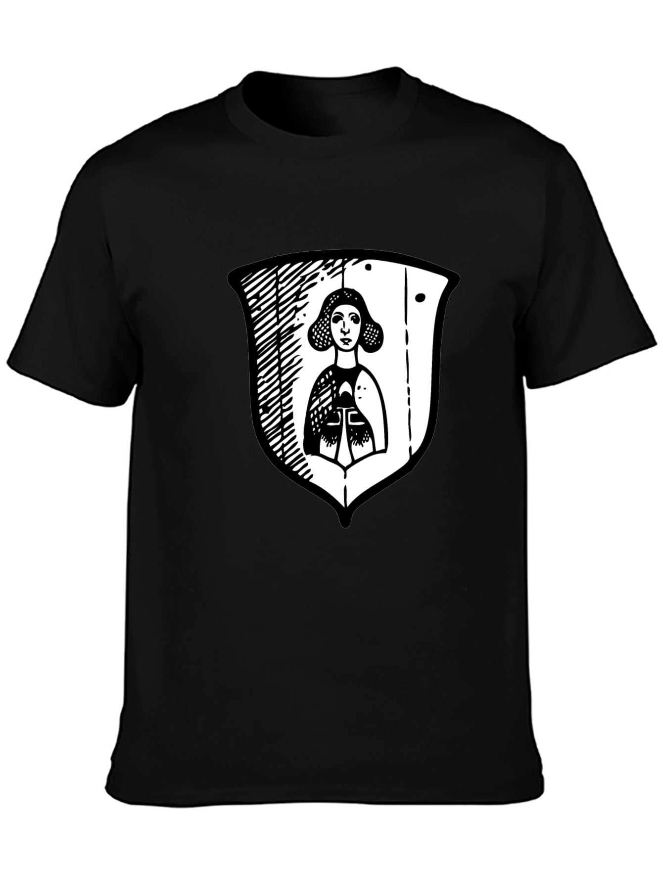 Black Black Graphic Tee with Medieval Lady Shield view 3