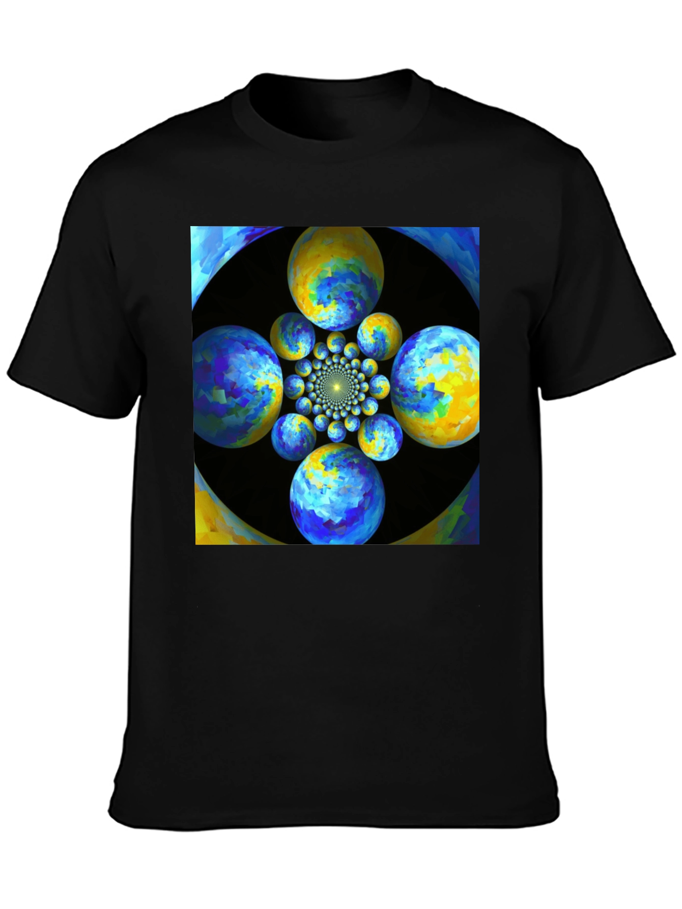 Black Abstract Fractal Sphere Graphic T-Shirt view 3